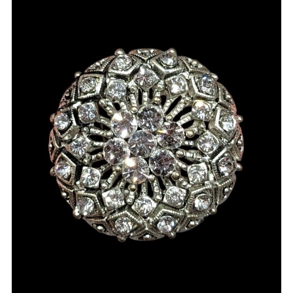 Other Elegant Glam Pillow Top Style Rhinestone Silver Tone Adjusta Size ONE SIZE - 1 Thumbnail
