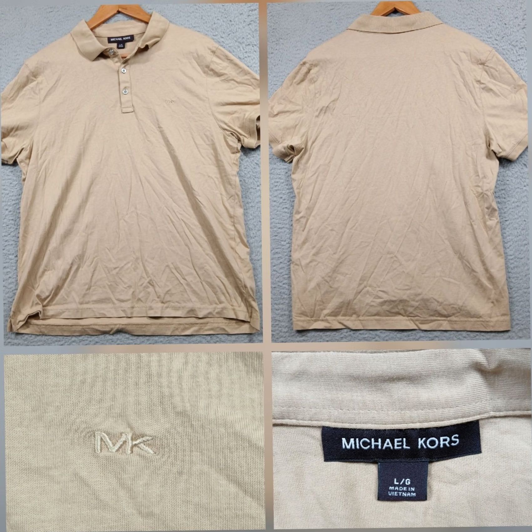Michael Kors Michael Kors Polo Shirt Mens L Beige Embroidered MK Logo Short Sleeve Size US L / EU 52-54 / 3 - 2 Thumbnail