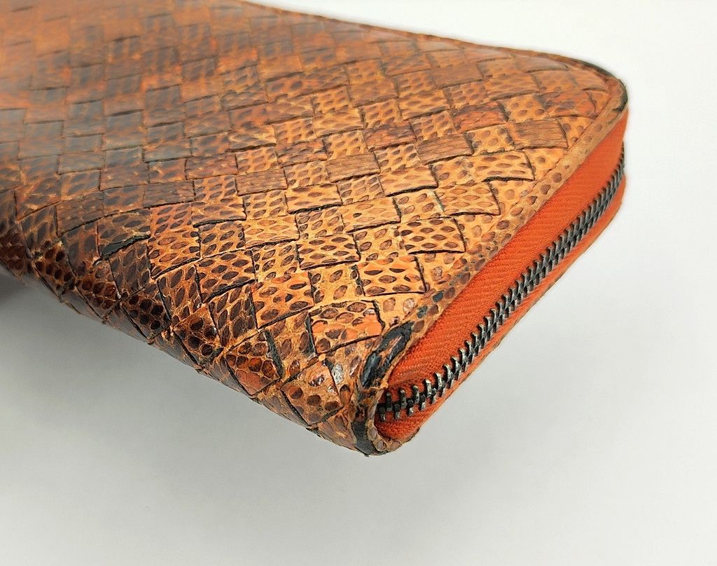 Bottega Veneta BOTTEGA VENETA intrecciato orange snake skin zipper wallet Size ONE SIZE - 7 Thumbnail