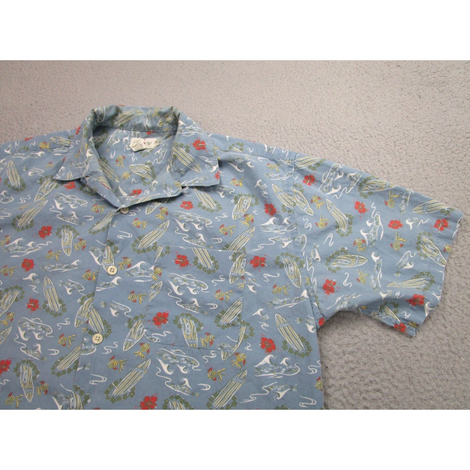 J.Crew VINTAGE J.CREW Shirt Mens Medium Blue Hawaiian Surfboard Fish Floral Print Button Up Size US M / EU 48-50 / 2 - 2 Thumbnail