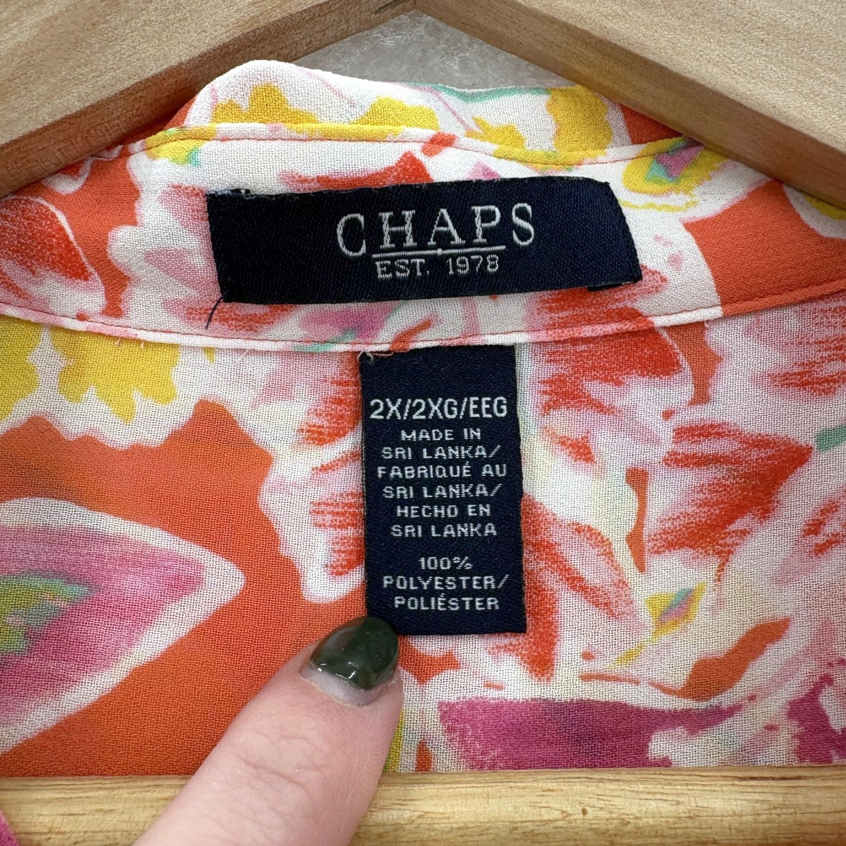 Chaps Chaps Shirt Womens 2X Plus Orange Pink Floral Button Front Long Sleeve Top Boho Size XXL / US 16-18 / IT 52-54 - 4 Thumbnail