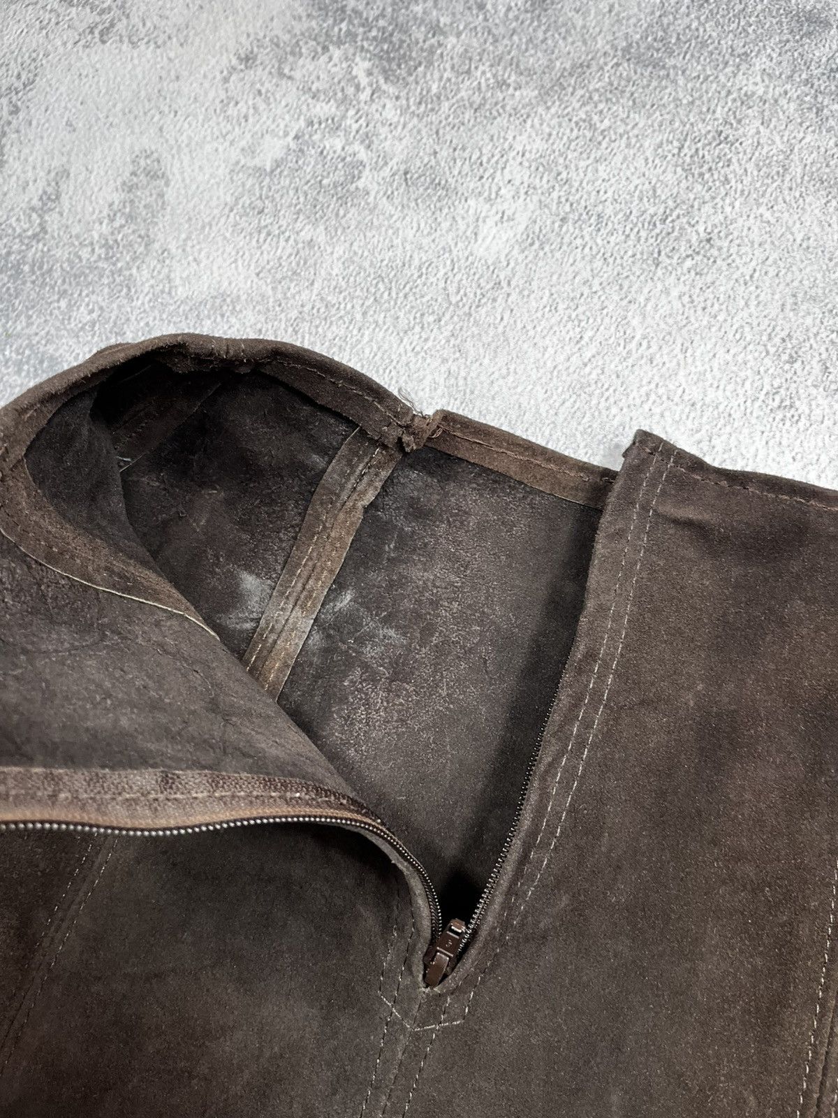 Leather × Vintage Vintage 90s Leather mini skirt avant garde oldmoney style Size 23" - 3 Thumbnail