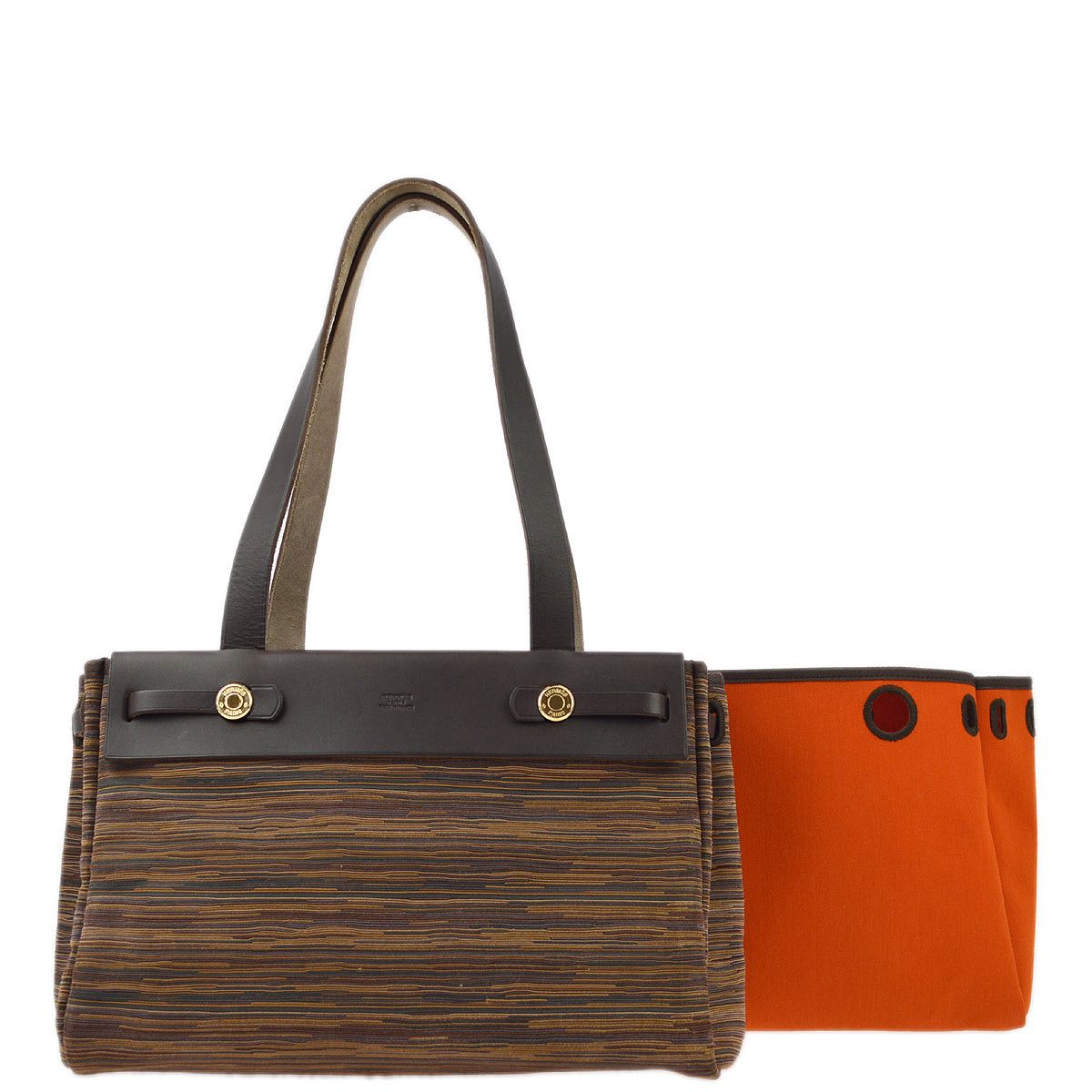 image of Hermes 2003 Brown Vibrato Herbag Cabas Pm Tote Bag Kk30945, Women's