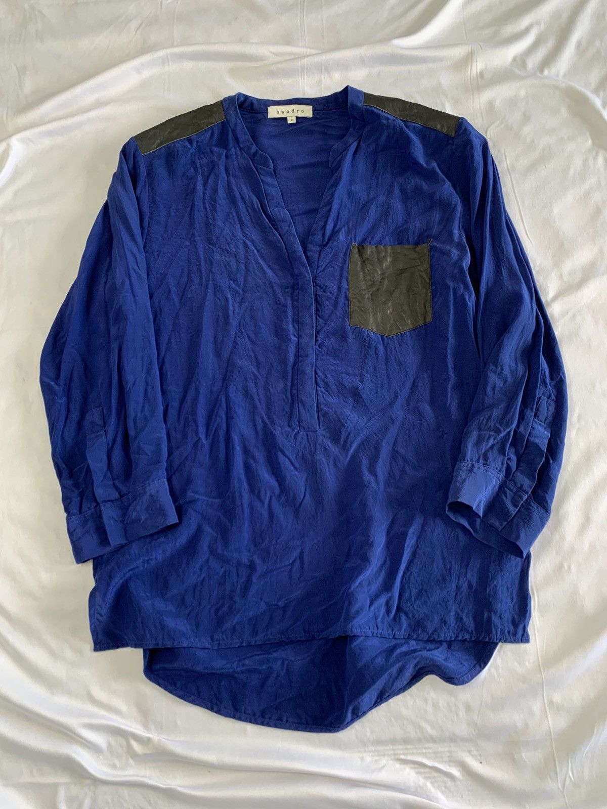 Sandro Loose blue blouse sandro with black faux leather Size M / US 6-8 / IT 42-44 - 8 Thumbnail