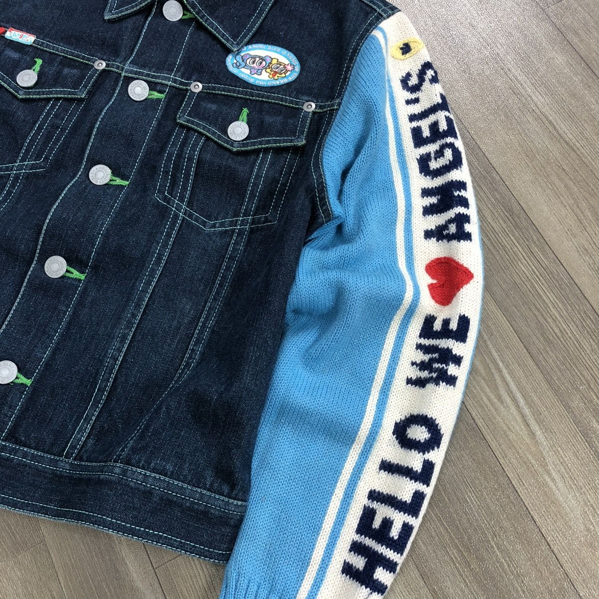 Angel Blue × Hysteric Glamour × Japanese Brand 2000s Angel Blue - Iconic Design Panda Knitted Denim Jacket Size US XXS / EU 40 - 18 Thumbnail