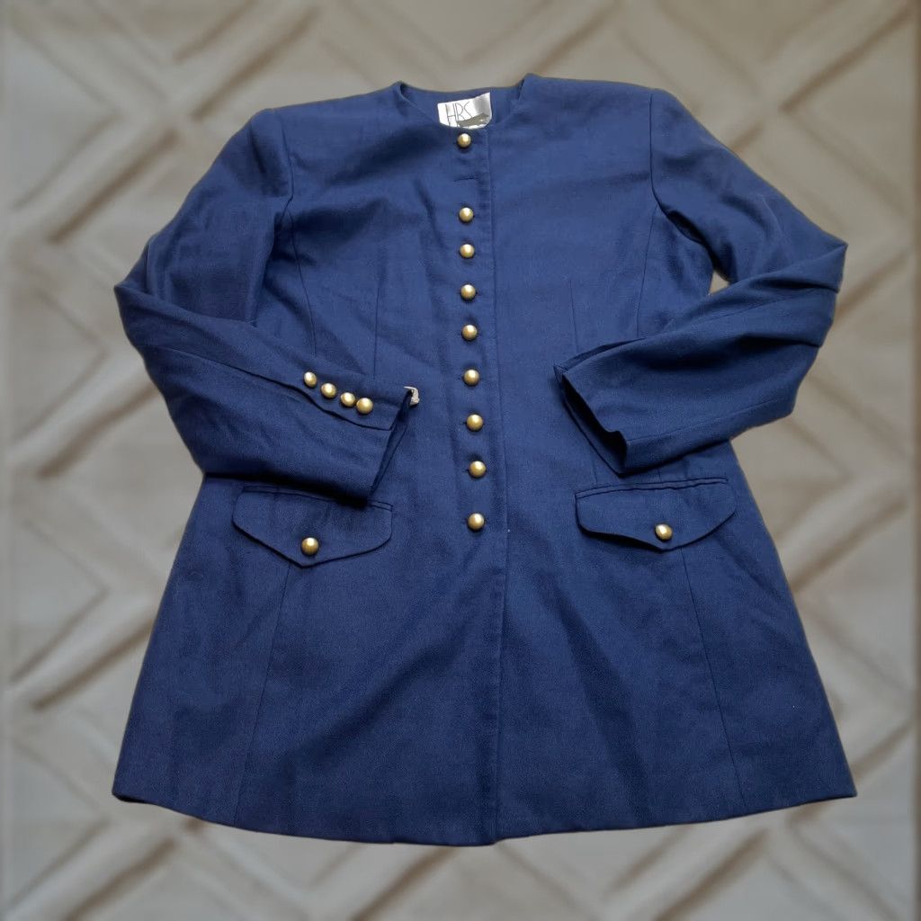 Vintage VINTAGE LTD HBS Jacket Womens 10 Blue Mid Length Long Sleeve Button Pocketed Pockets Size L / US 10 / IT 46 - 1 Thumbnail