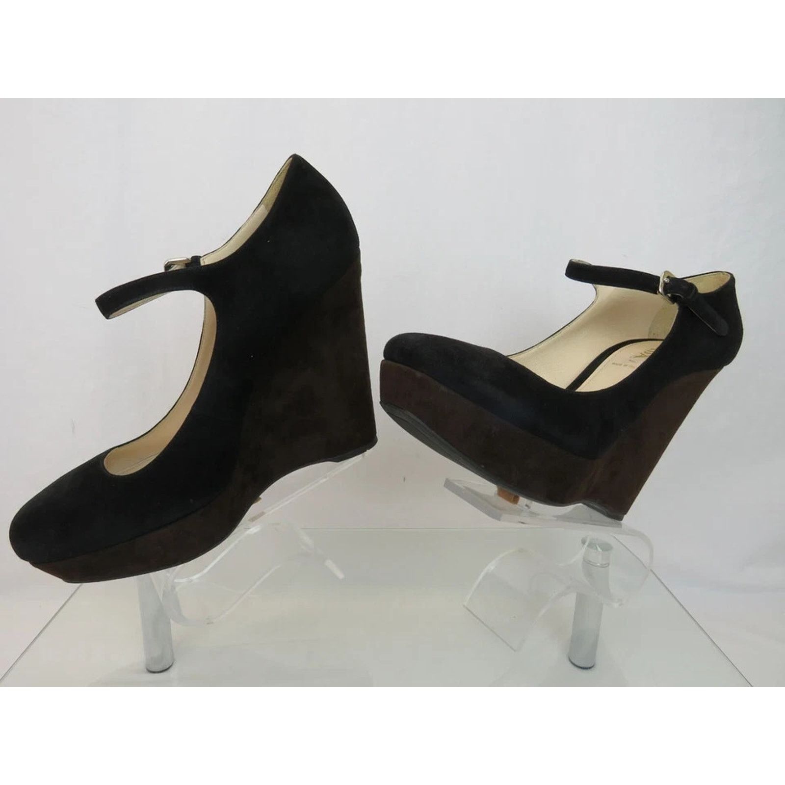 Prada NIB PRADA BLACK BROWN SUEDE WEDGE PLATFORM PUMPS 41 ITALY Size US 11 / IT 41 - 4 Thumbnail