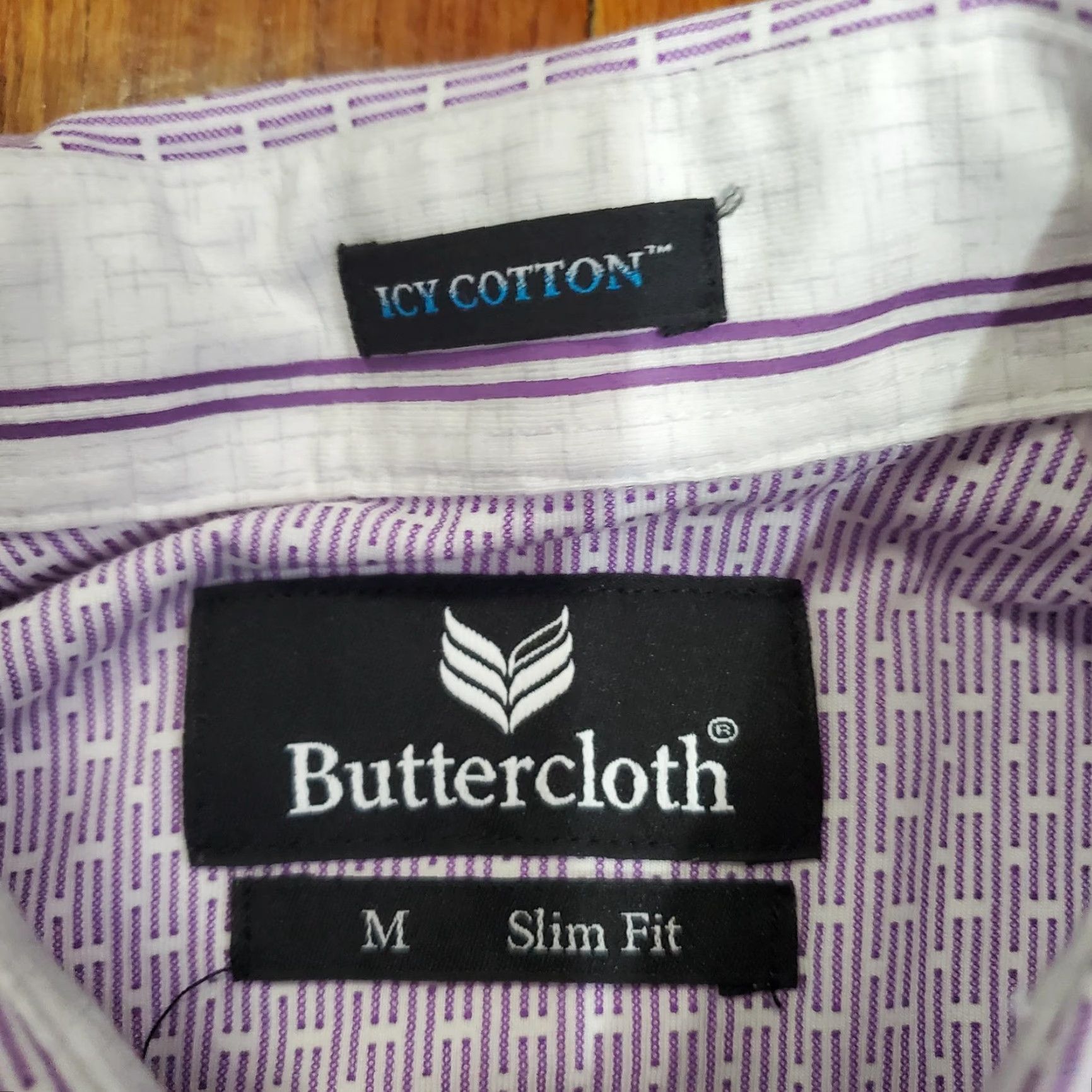 Vintage Buttercloth Shirt Mens M Purple Geometric Slim Fit Long Sleeve Dress Shirt Size 40R - 4 Thumbnail