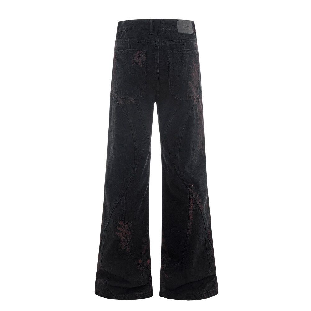 Vintage Men's heavy stitching casual ink-splashed tie-dye jeans Size US 32 / EU 48 - 2 Thumbnail