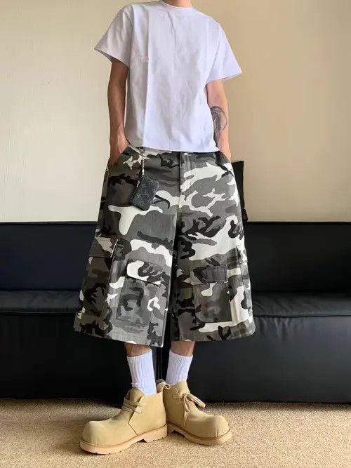 VIBE Vintage Camo Heavy Wash Work Shorts Size US 34 / EU 50 - 1 Preview