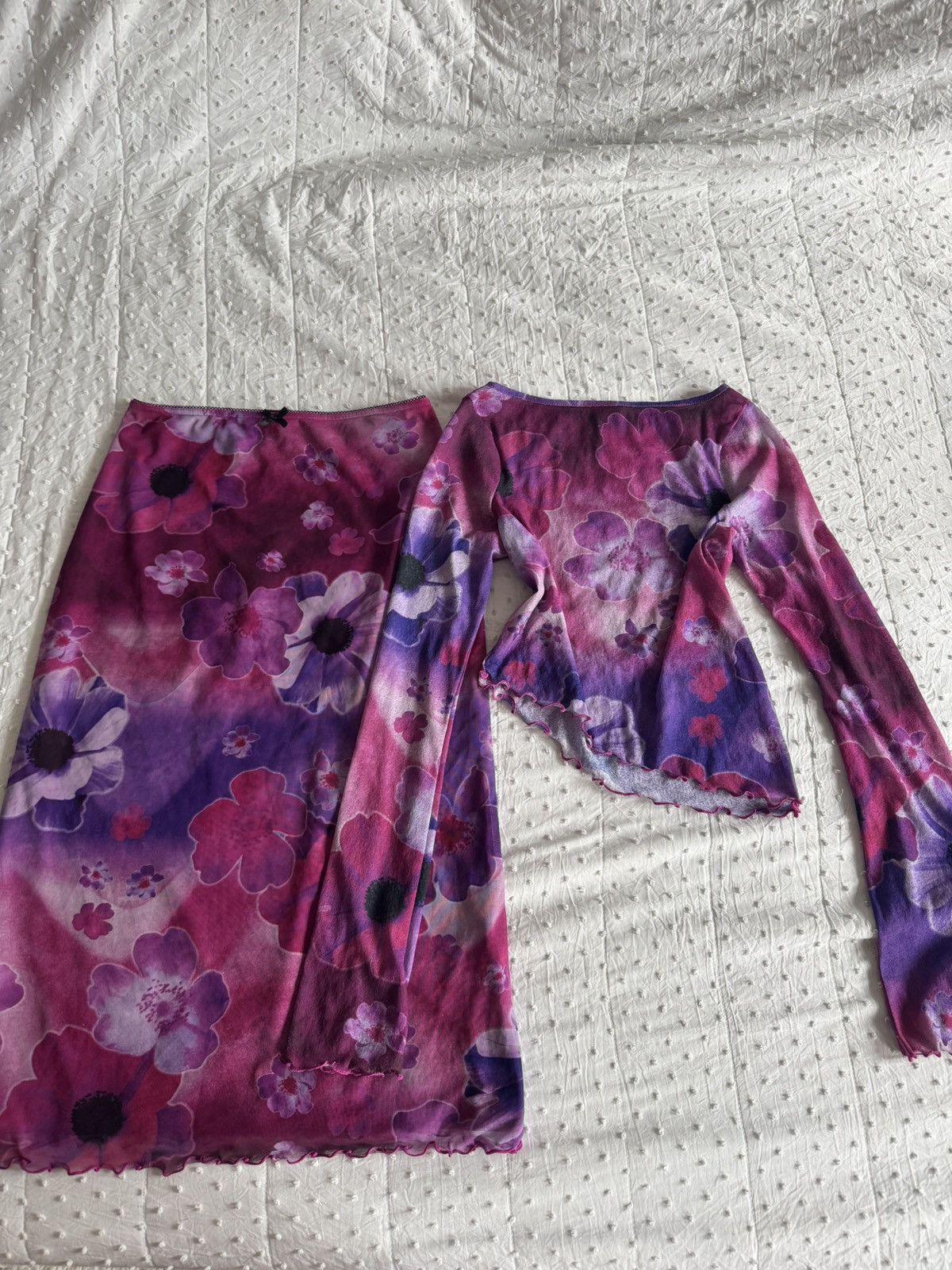 Urban Outfitters Asymmetrical floral mesh skirt + top set 🌸 Size S / US 4 / IT 40 - 2 Thumbnail