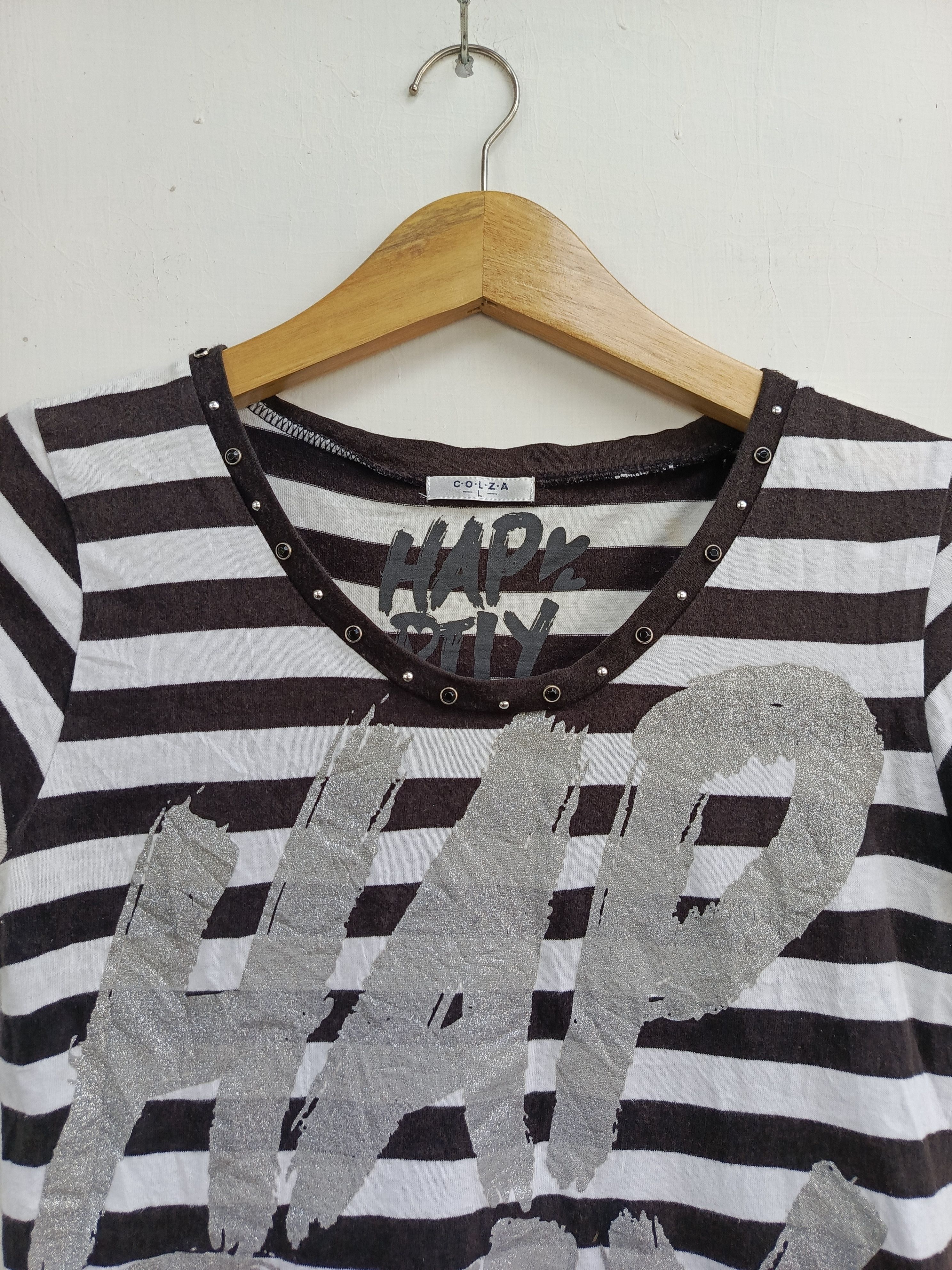 Japanese Brand Colza Happily stripe tshirt Size L / US 10 / IT 46 - 2 Thumbnail