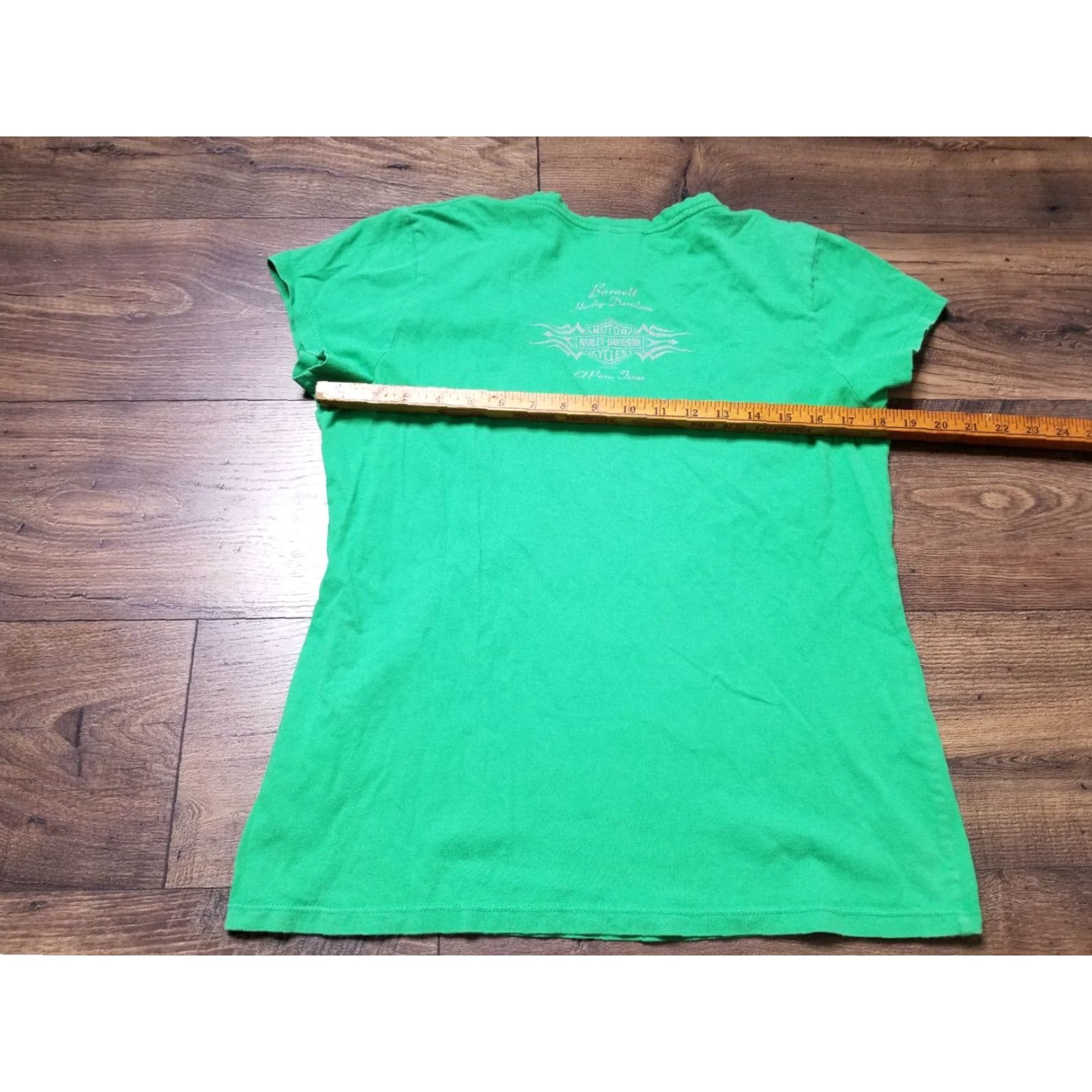 Harley Davidson Harley-Davidson Women's XL T-Shirt V-Neck Short Sleeve Double Sided Logo Green 2000s Biker Size XL / US 12-14 / IT 48-50 - 2 Thumbnail