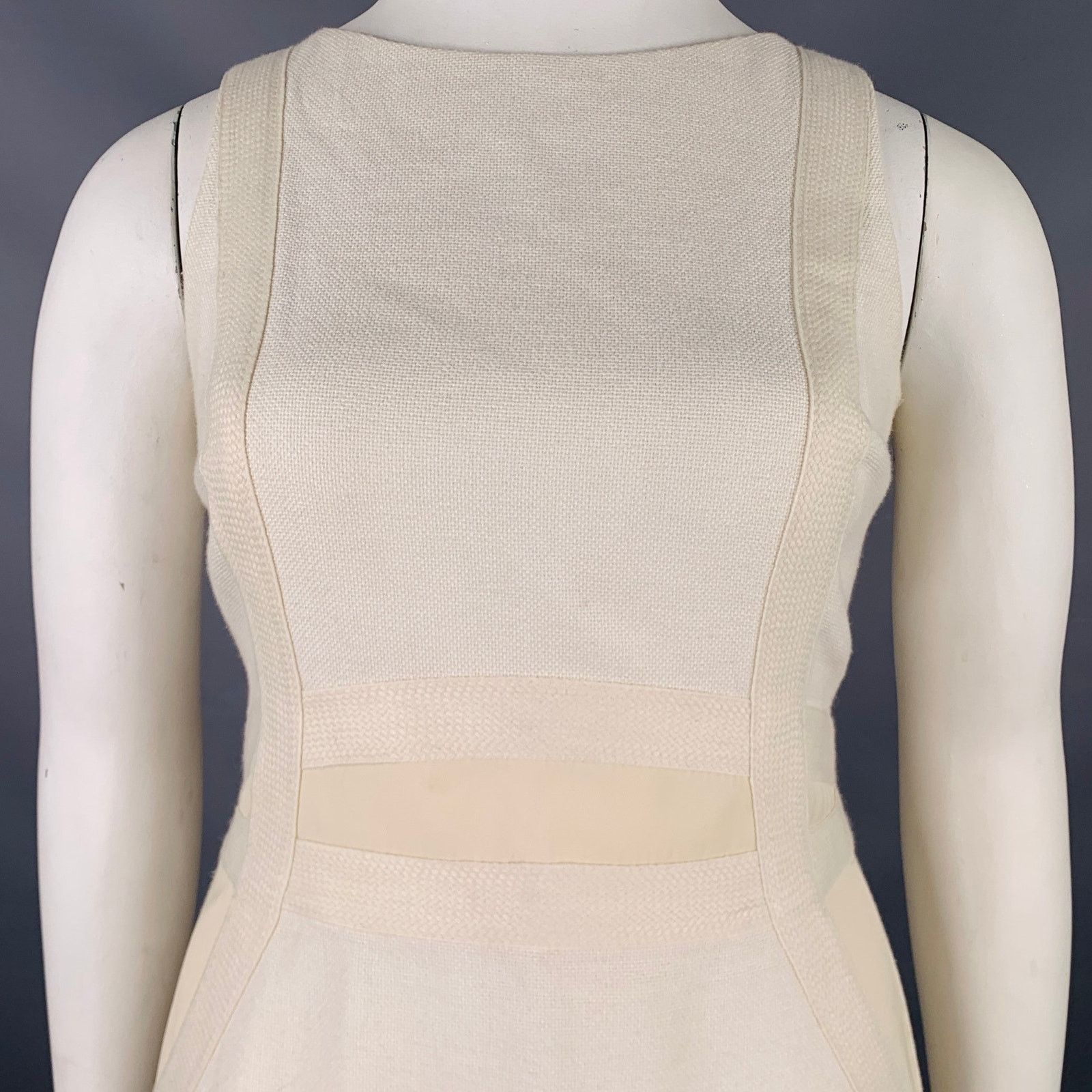 Akris AKRIS Size 10 Cream Cotton Textured Sleeveless Dress Size L / US 10 / IT 46 - 2 Thumbnail