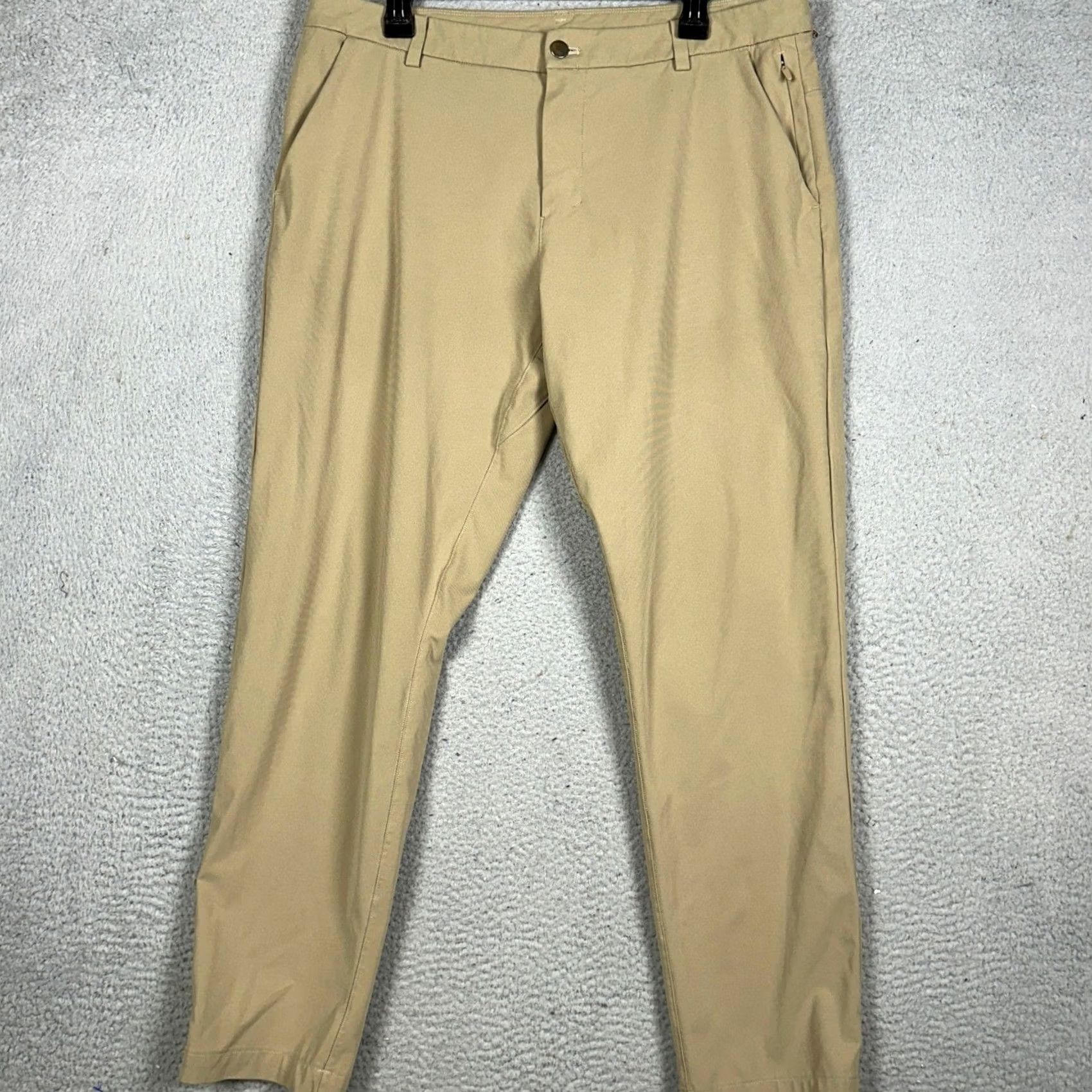 Lululemon Lululemon Commission Slim Fit Pant Mens 36 Tan Polyester Blend Chino Tapered Flat Front Zippered Pockets Logo Slim Performance Casual Business Travel Size US 36 / EU 52 - 2 Thumbnail