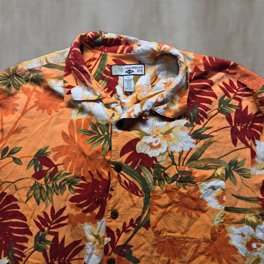 Vintage VINTAGE Caribbean Joe Shirt Floral Hawaiian Short Sleeve 100% Rayon Adult Men L Orange 90s Hawaiian Mens Size US L / EU 52-54 / 3 - 1 Thumbnail