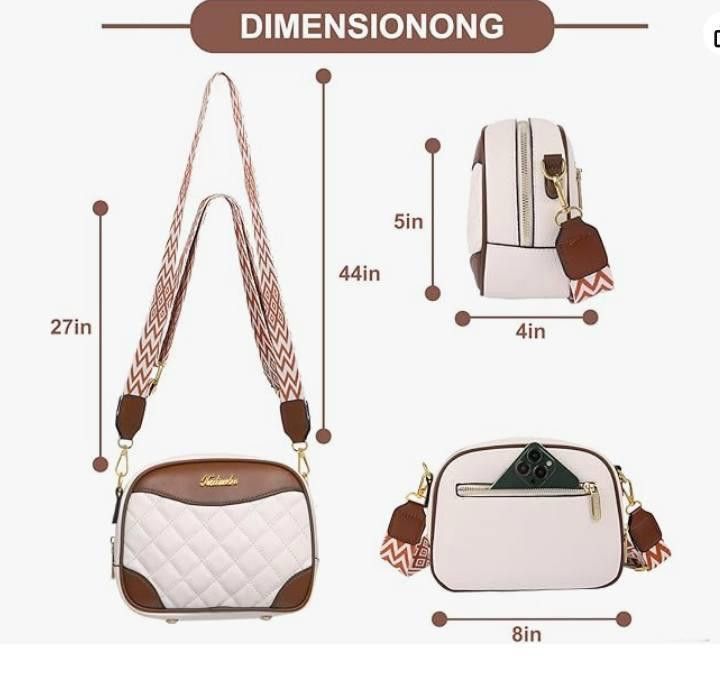 Designer Quilted crossbody bag shoulder bag, Wide Straps, Cream Size ONE SIZE - 5 Thumbnail