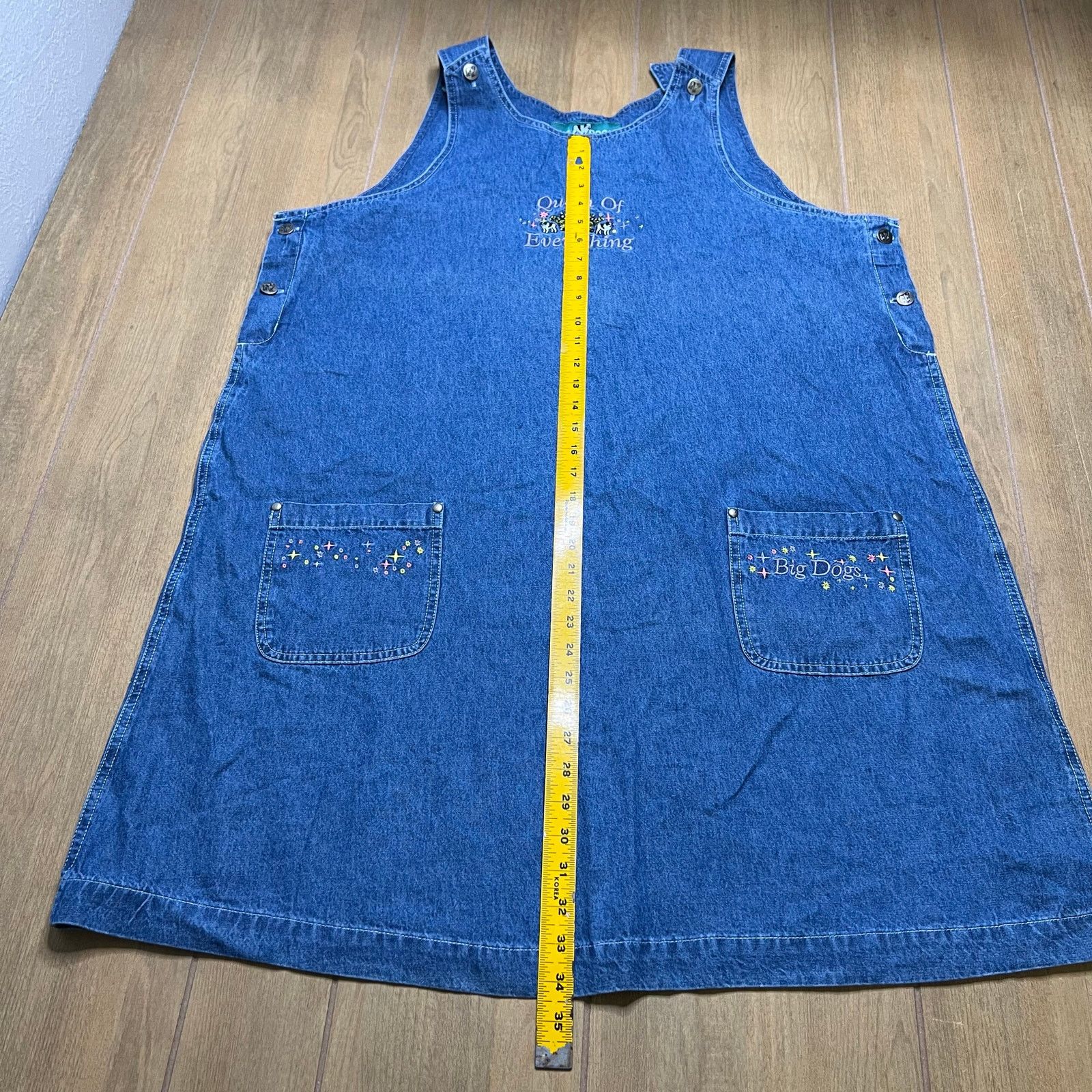 Big Dogs Vintage Big Dog Denim Embroidered Overall Dress Women 18/20 Size XXL / US 16-18 / IT 52-54 - 6 Thumbnail