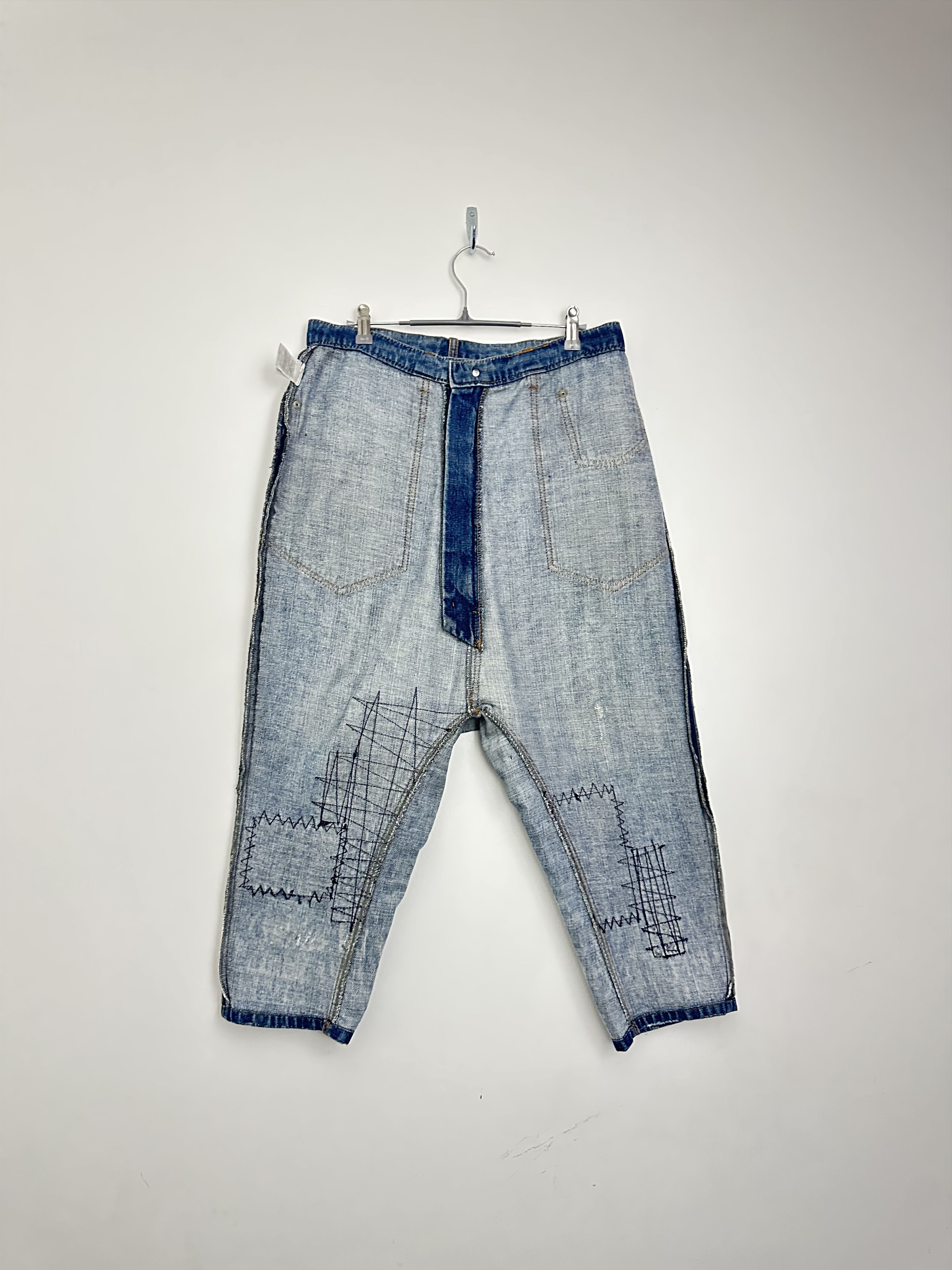 Ne-Net Ne-Net BORO SASHIKO DENIM CROPPED JEANS Size US 32 / EU 48 - 3 Thumbnail