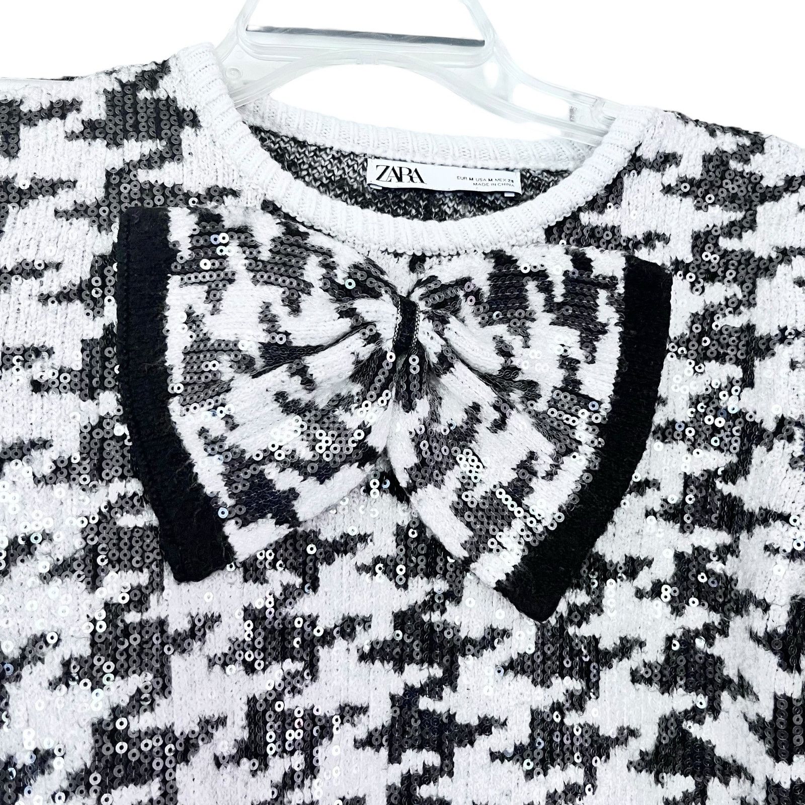Zara Zara white black sequence bow knit sweater size M Size M / US 6-8 / IT 42-44 - 3 Thumbnail