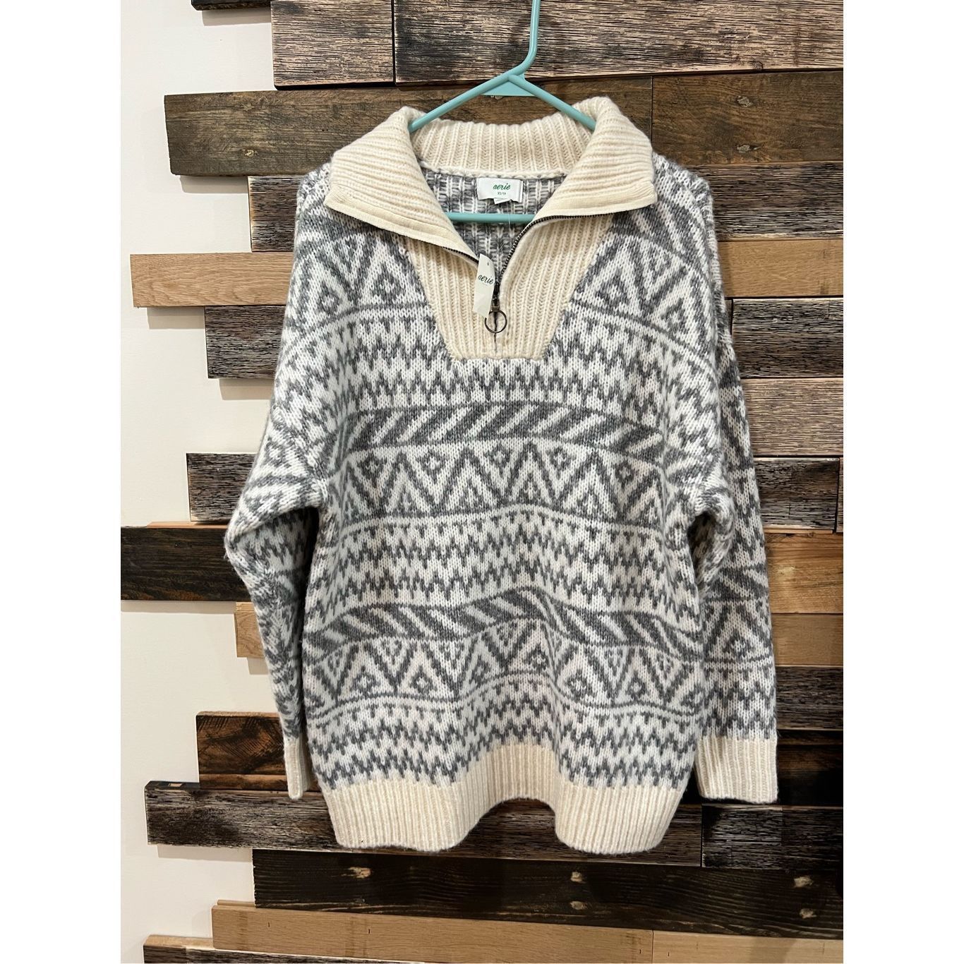 Other Aerie NWT Gray Cream Wool Blend 1/4 Zip Pullover Sweater Ove Size XS / US 0-2 / IT 36-38 - 2 Thumbnail
