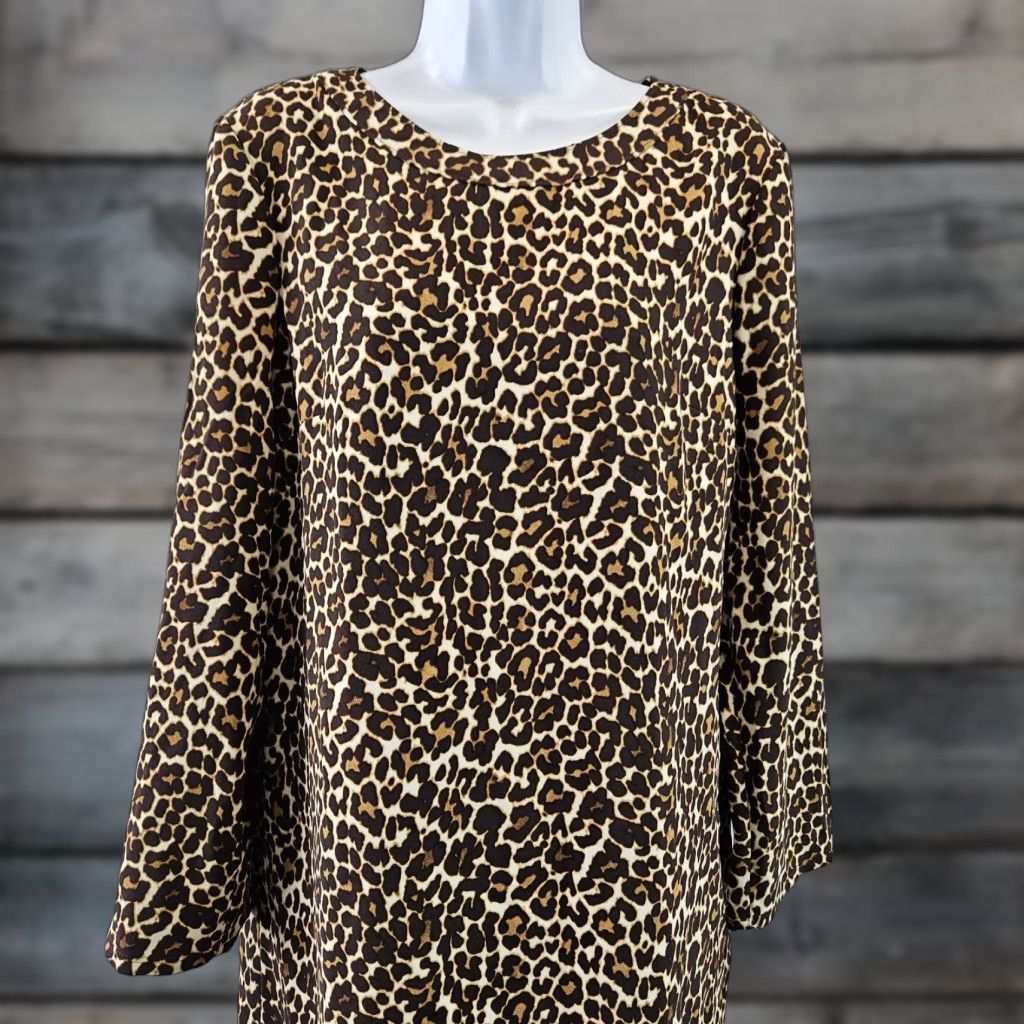 J.Crew J Crew Womens Crepe Shift Dress In Cat Print Sz 10 Brown Long Sleeve Size L / US 10 / IT 46 - 1 Thumbnail