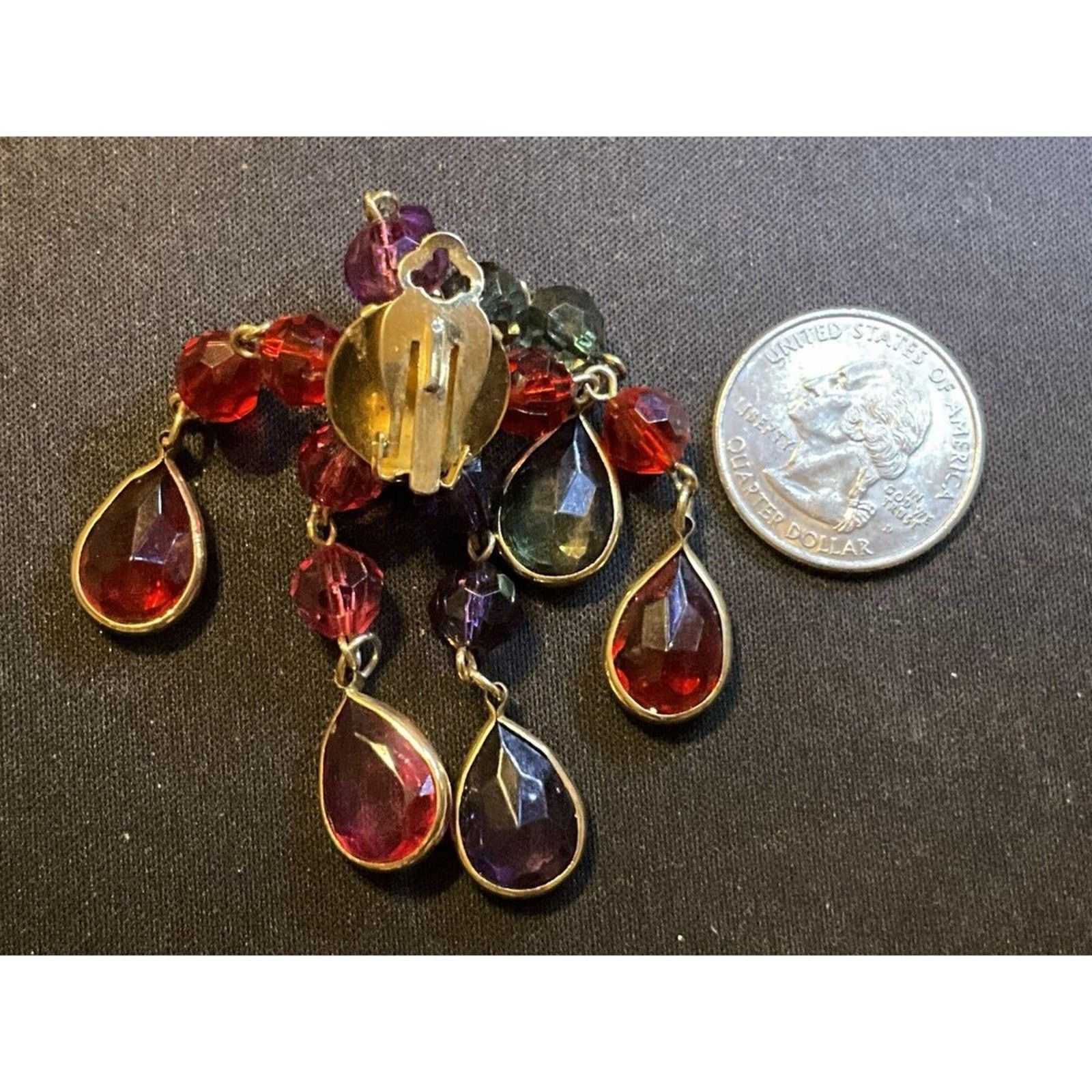 Other Multicolored Glass Crystal Dangle Cha-Cha Clip On Earrings Size ONE SIZE - 4 Thumbnail