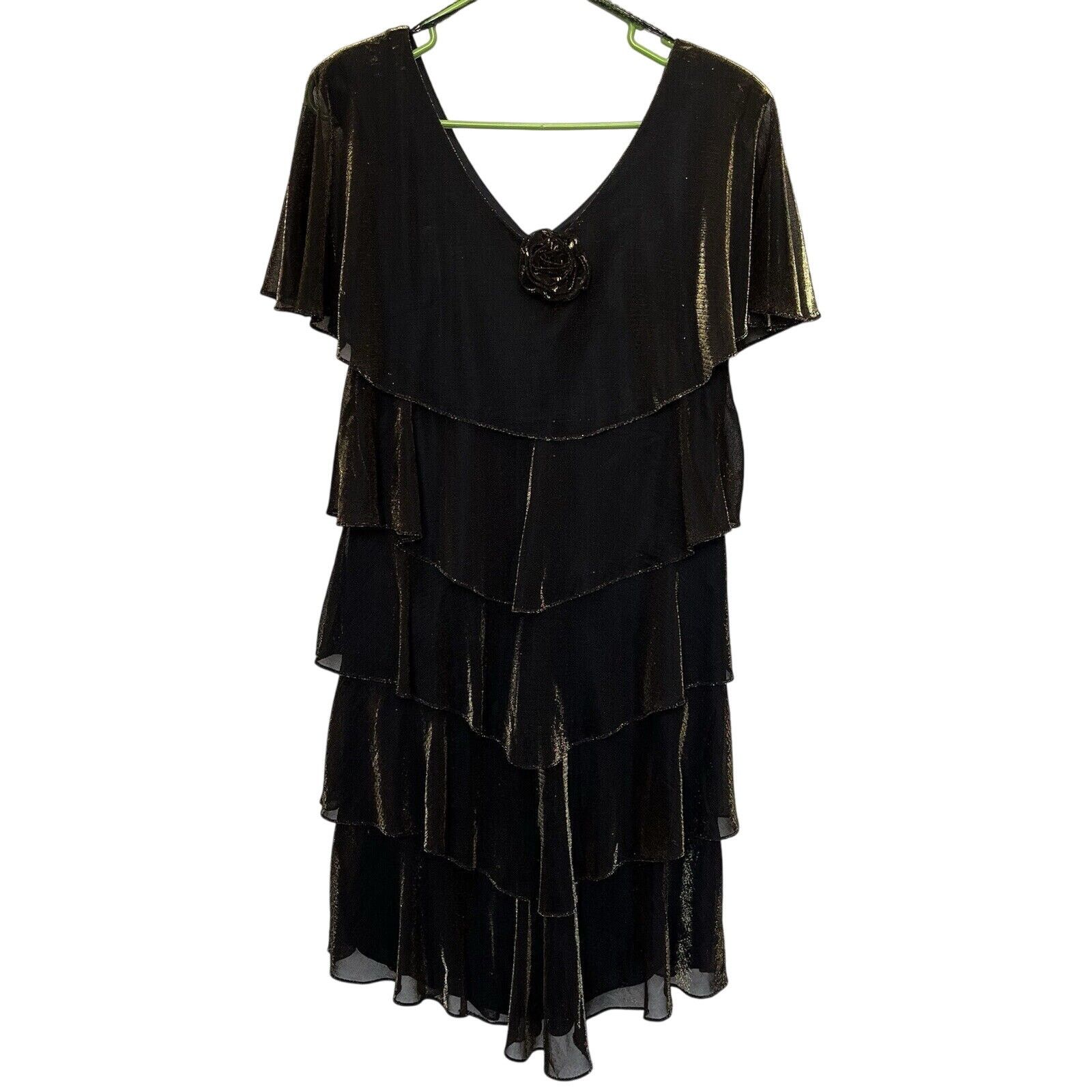 Vintage Patra | Vintage Tiered Metallic Caplet Cocktail Dress Sz 10 Size L / US 10 / IT 46 - 2 Thumbnail