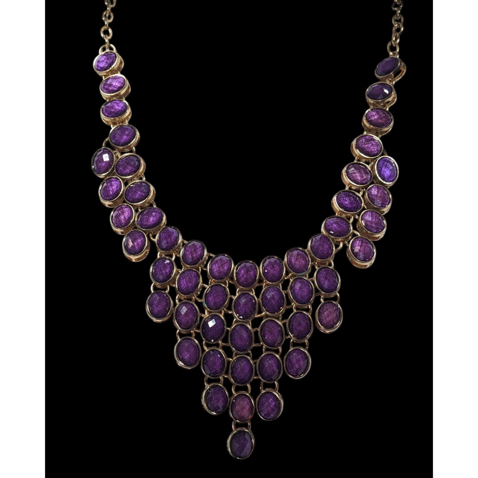 Other Vintage Regal Purple And Gold Tone Gemmed Bib Necklace Size ONE SIZE - 2 Thumbnail