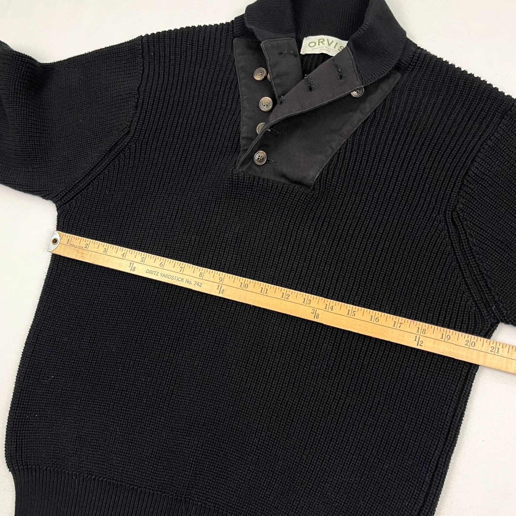 Orvis Orvis Sweater Mens M Black Heavy Knit Elbow Pad Commando Henley Shawl Pullover Size US M / EU 48-50 / 2 - 6 Thumbnail