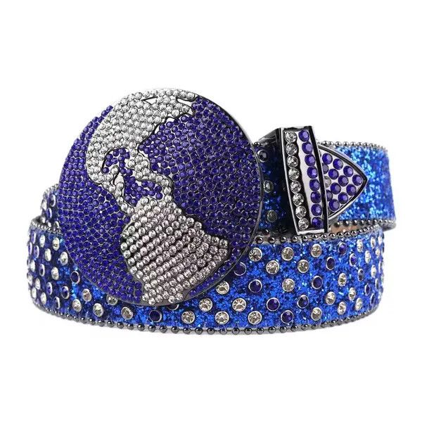 Japanese Brand y2k blue studded rhinestone leather belt Size 38 - 1 Thumbnail
