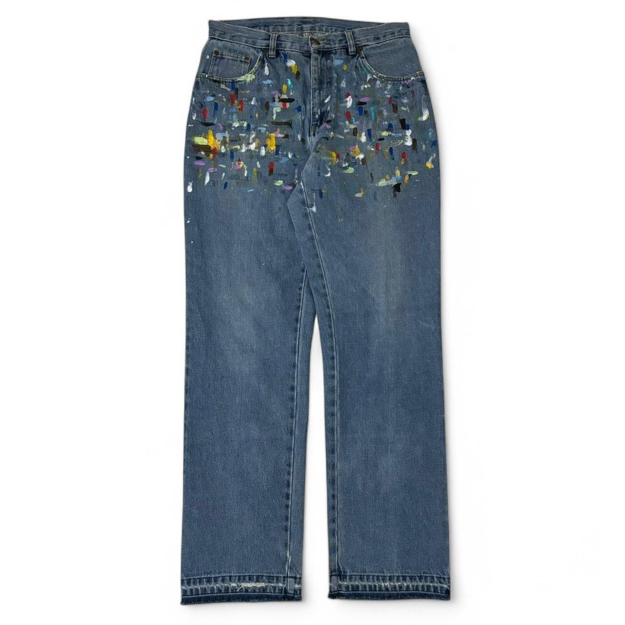 Vintage Vintage 1990s Custom Painted Blue Denim Jeans Size US 32 / EU 48 - 1 Thumbnail