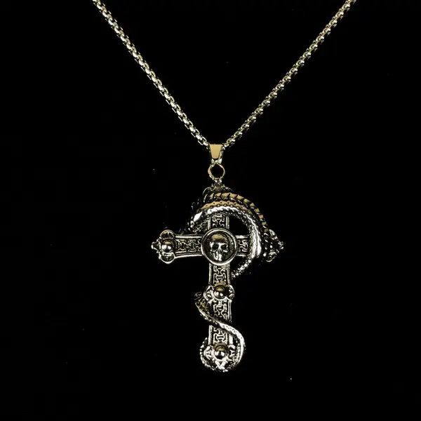 Jewelry Dragon Skull Cross Necklace Punk Chain Size ONE SIZE - 4 Thumbnail