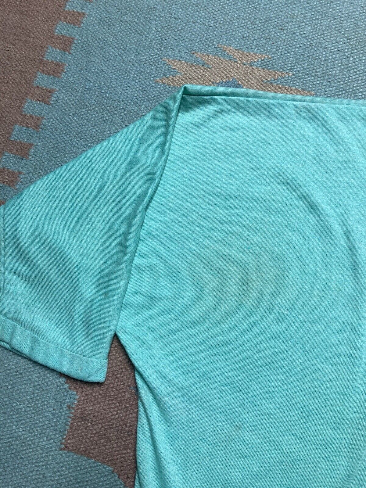 Vintage 70s t shirt soft thin distressed Tiffany blue boxy XL cotton Size US XL / EU 56 / 4 - 2 Thumbnail
