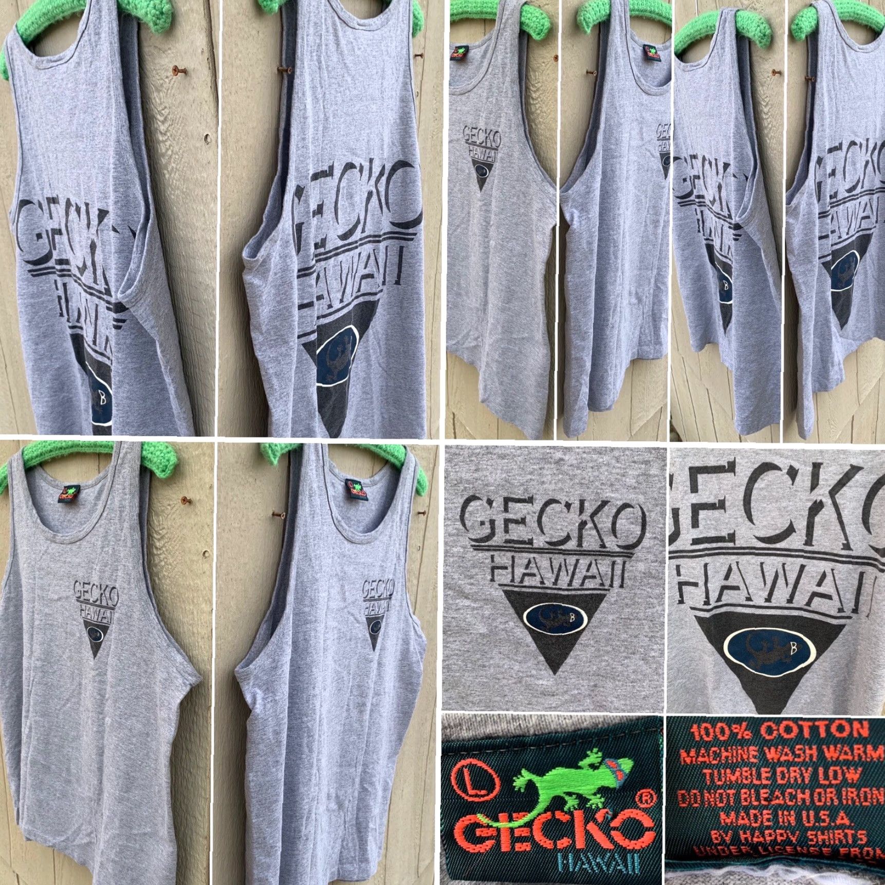 Vintage VINTAGE Gecko Hawaii Tank Top Shirt Men L Gray Cotton Jersey Graphic Print 80s 90s Hawaii USA Retro US Made in USA Single Stitch Hem Short Sleeveless Size US L / EU 52-54 / 3 - 4 Thumbnail