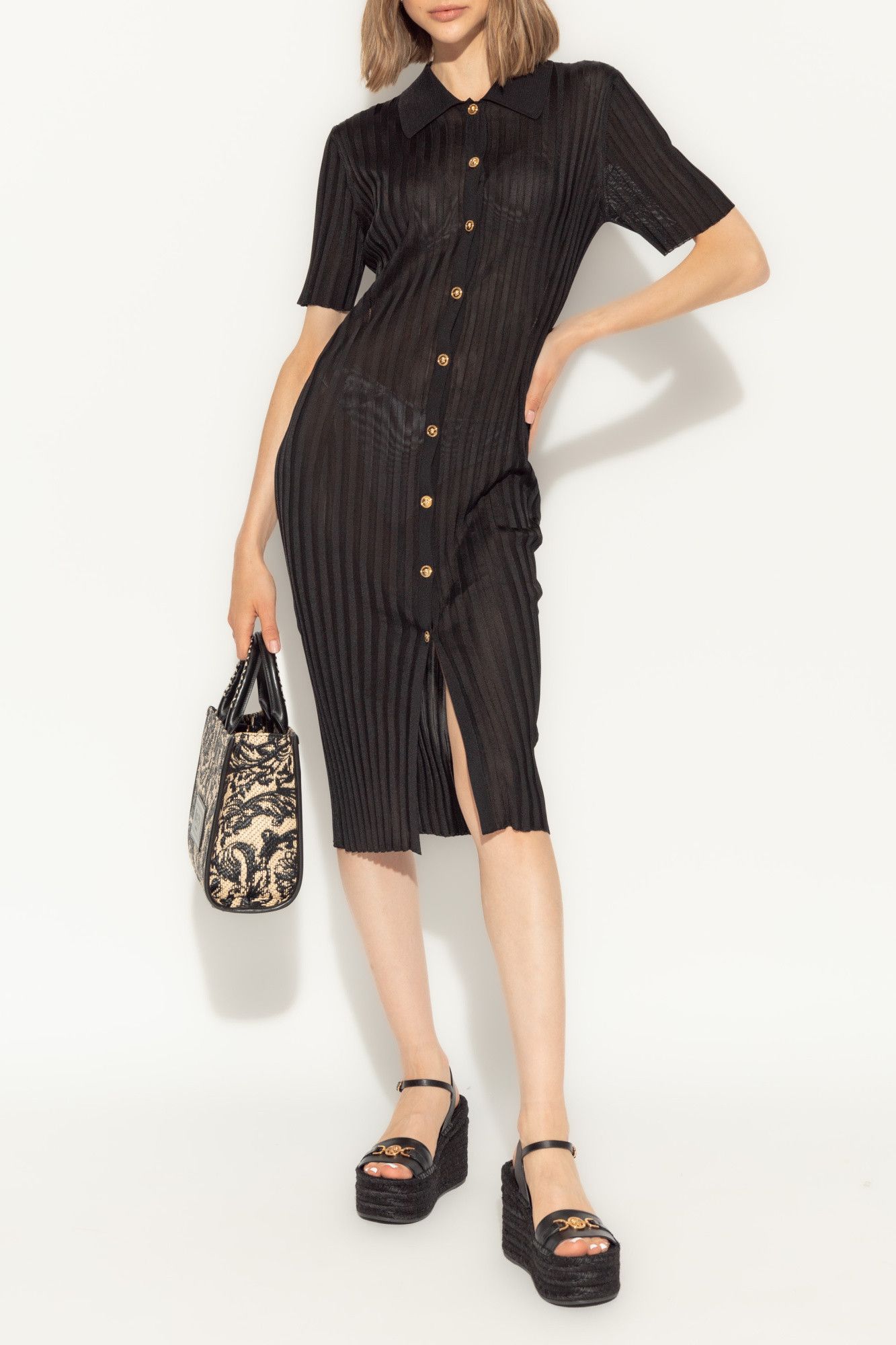 Versace o1s22i1n1024 Knitted Shirt Dress in Black Size S / US 4 / IT 40 - 2 Thumbnail