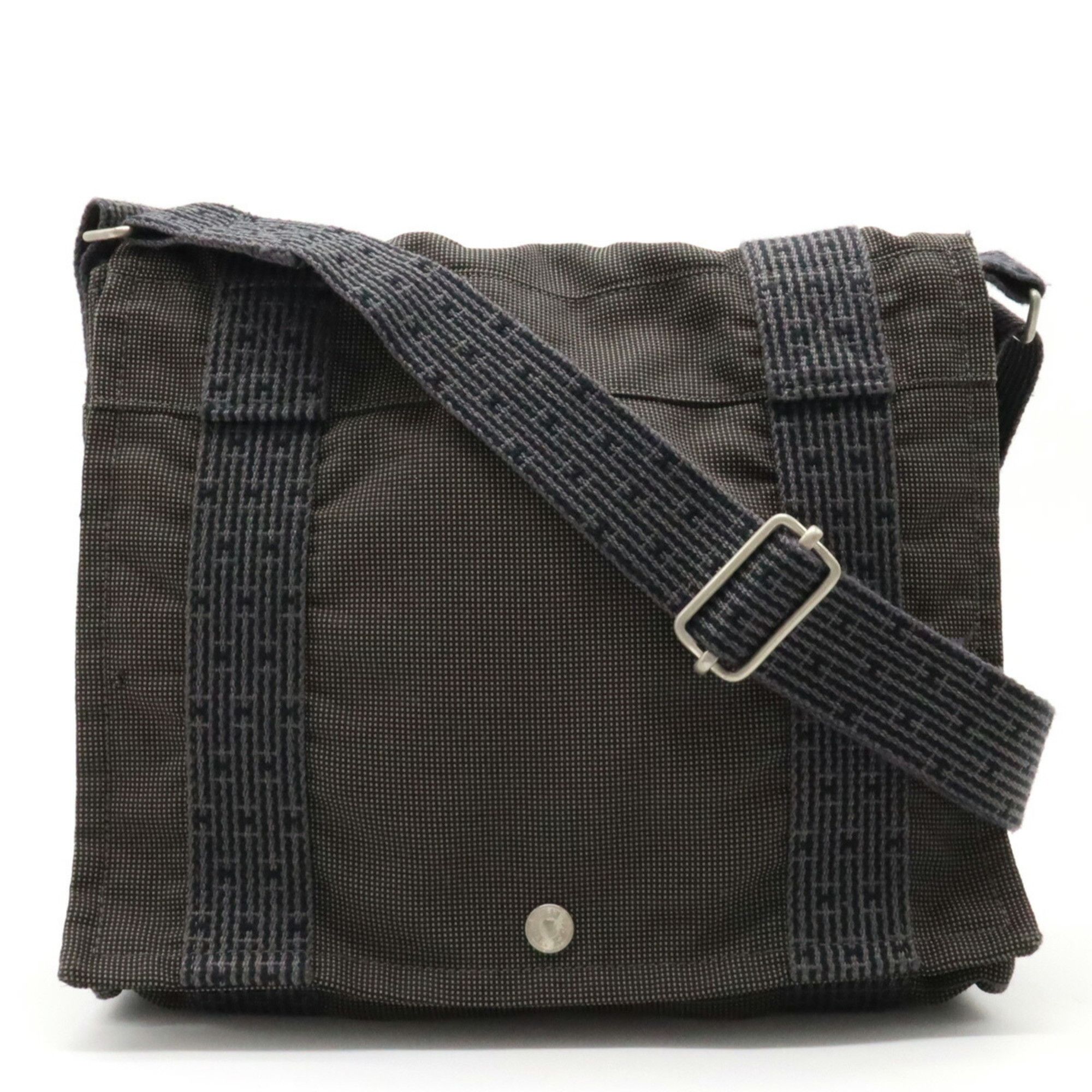 image of Hermes Ale Line Basas Pm Shoulder Bag Nylon Canvas Gray Black, Women's