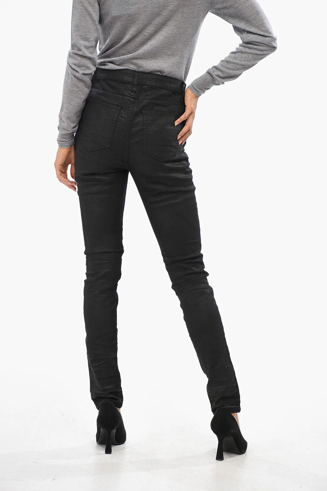 Saint Laurent Paris og1mm0326 Coated Cotton Dark Wash Jeans in Black Size 26" / US 2 / IT 38 - 2 Thumbnail