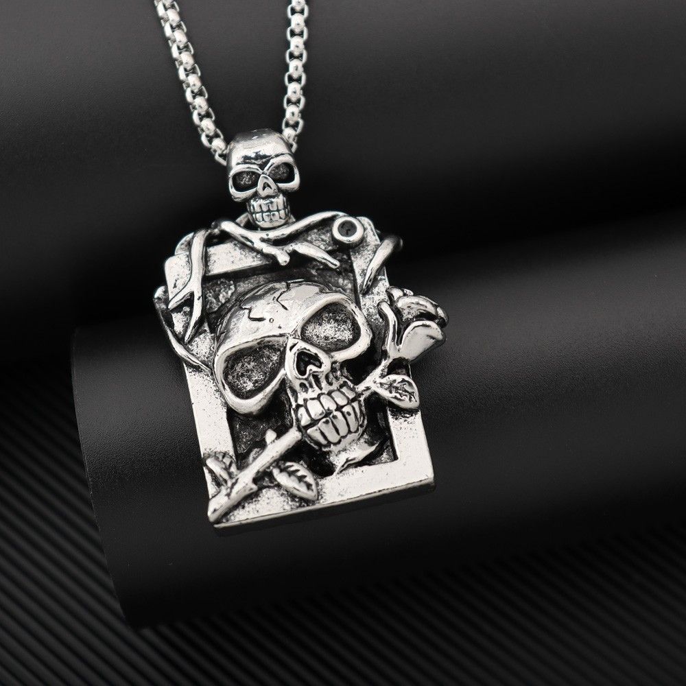 Jewelry × Vintage Rectangle Skeleton Rose Pendant Necklace Size ONE SIZE - 4 Thumbnail