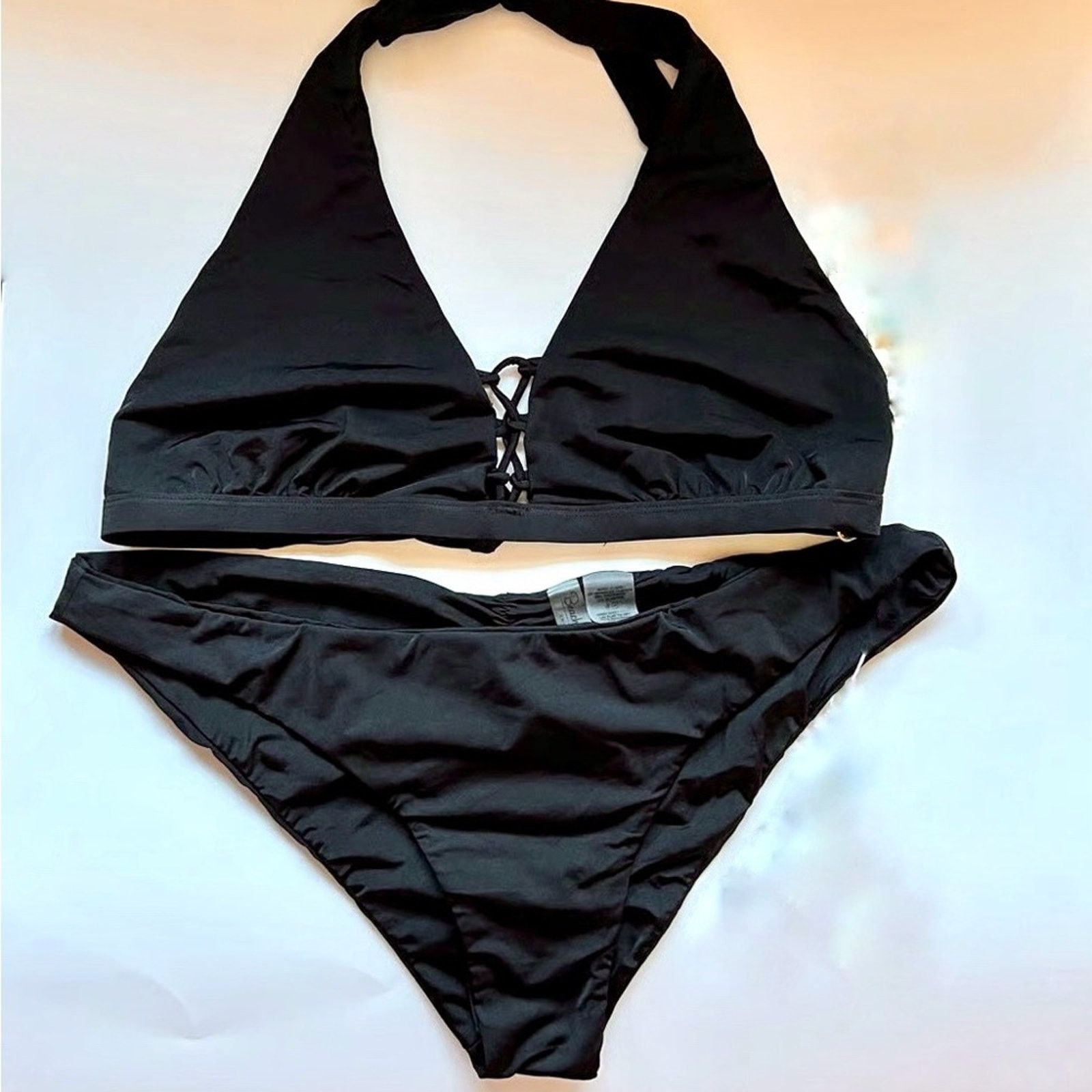 REVOLVE BEACH BUNNY Black Lace Front Halter Tie Bikini Cheeky Bottom Size ONE SIZE - 11 Thumbnail