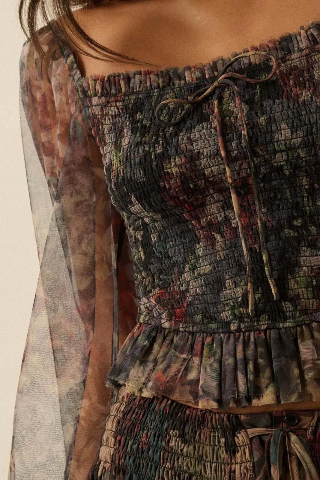 Other Layered Floral-Print Tulle Smocked Peasant Top by Promesa Size S / US 4 / IT 40 - 8 Thumbnail