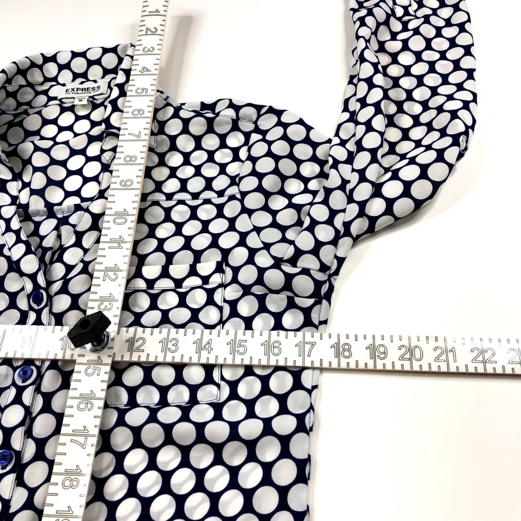 Express Express The Portofino Shirt XS Women Polyester Long Sleeve Polka Dot Shirt Blue Size XS / US 0-2 / IT 36-38 - 4 Thumbnail