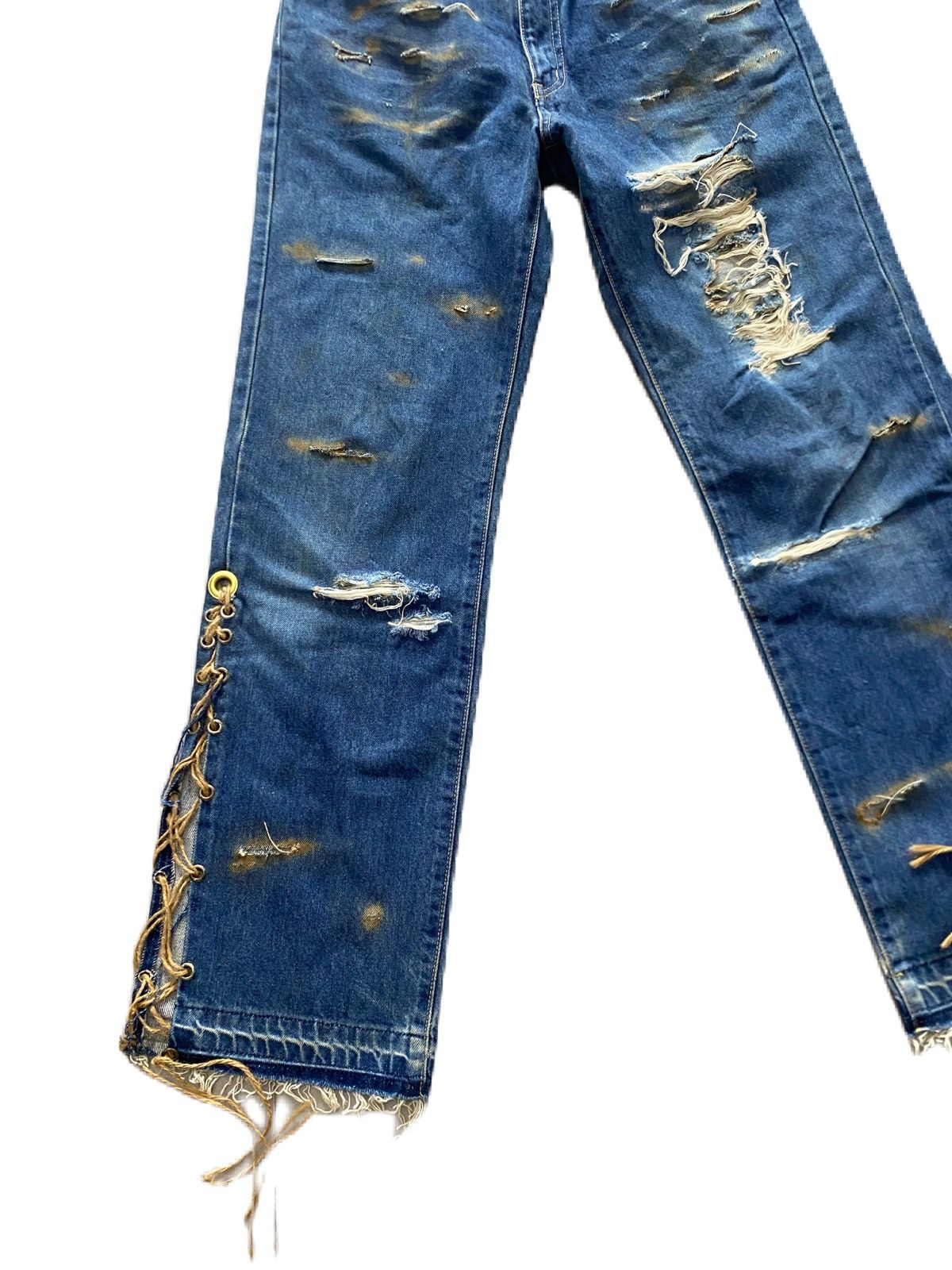 Edwin × Japanese Brand × Junya Watanabe VINTAGE EDWIN DISTRESS DENIM RIPPED DESIGN ROPE LEG RARE Size US 29 - 5 Thumbnail