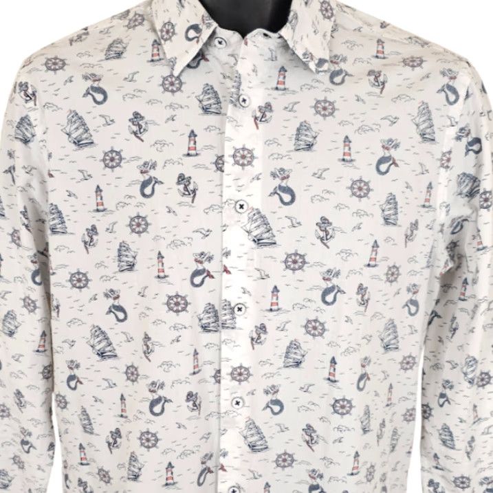Express Lighthouse Shirt Express Mens Size Small White Nautical All Over Print Button-Up" Size US S / EU 44-46 / 1 - 2 Thumbnail