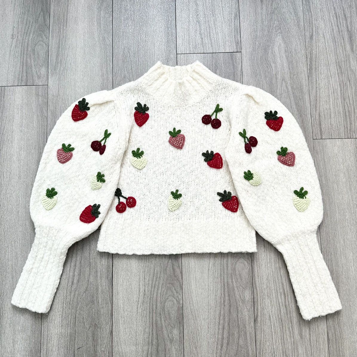 Sea New York SEA Reese Crochet Fruit Appliqué Wool Blend Sweater Size XS / US 0-2 / IT 36-38 - 9 Thumbnail