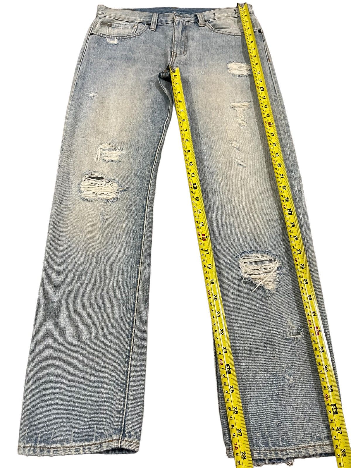 Designer Vintage Light Blue Heavy Distressed Regular Straight Jeans Size US 30 / EU 46 - 12 Thumbnail