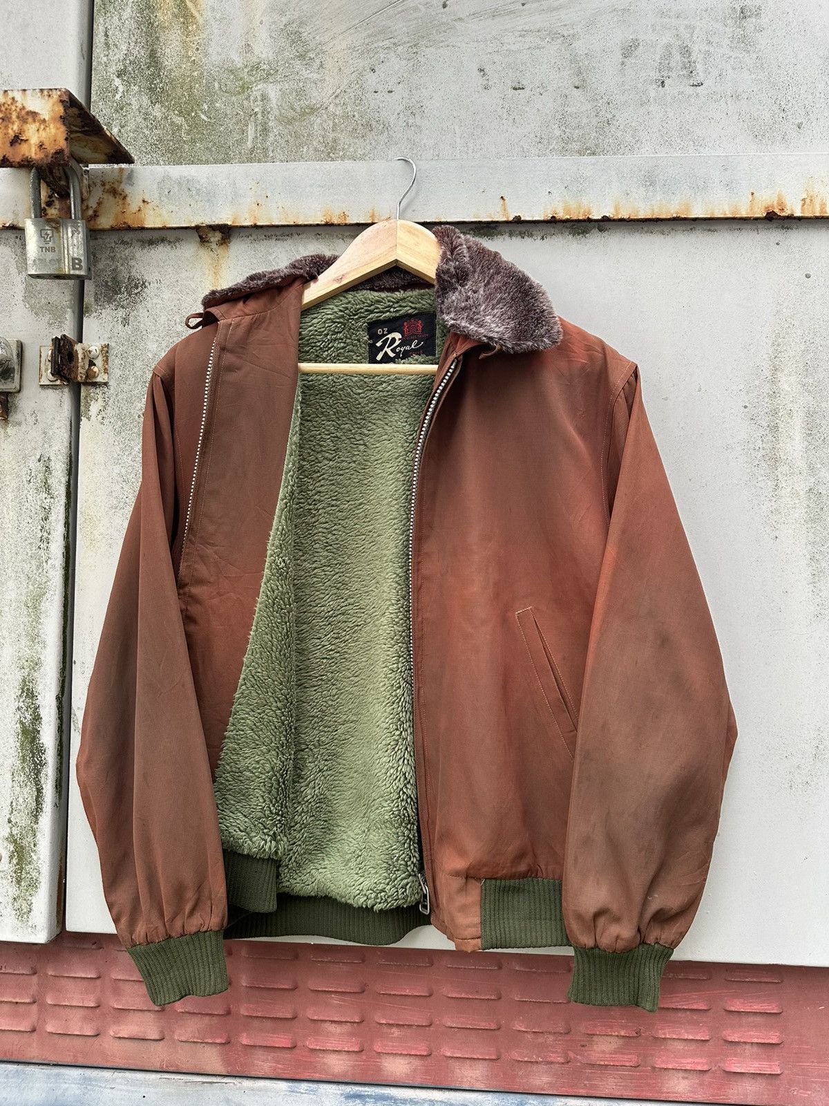 Vintage 👹Vintage Faded Royal Tokyo Brown Fleece Lined Bomber Jacket Size US S / EU 44-46 / 1 - 7 Thumbnail