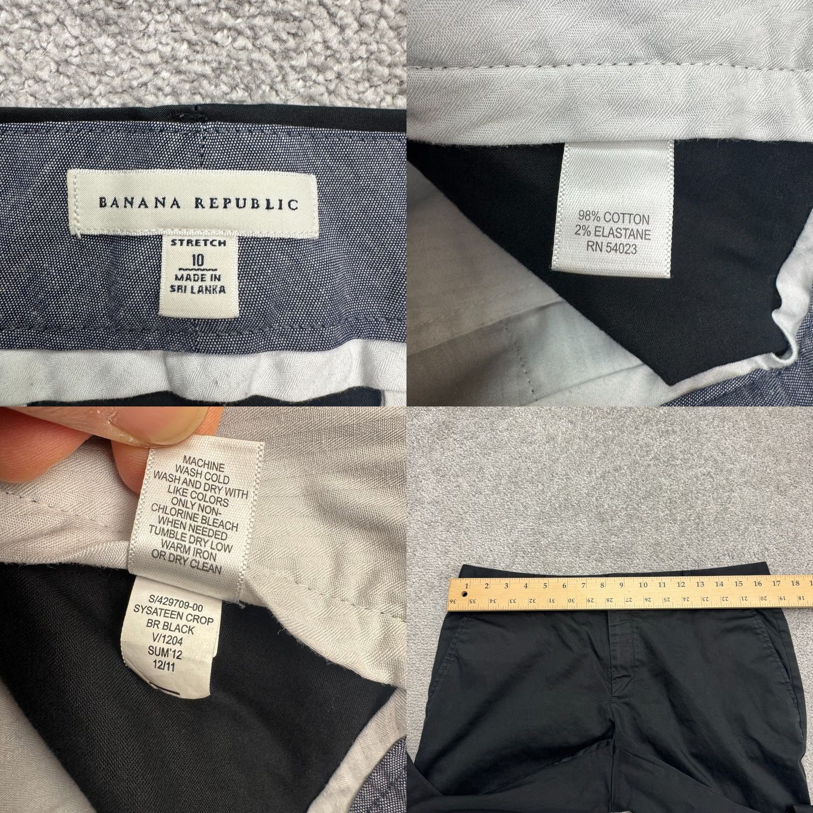 Banana Republic Banana Republic Cropped Pants Womens 10 Black Cotton Stretch Straight Flat Front Button Zip Hook & Eye Size 32" / US 10 / IT 46 - 8 Thumbnail