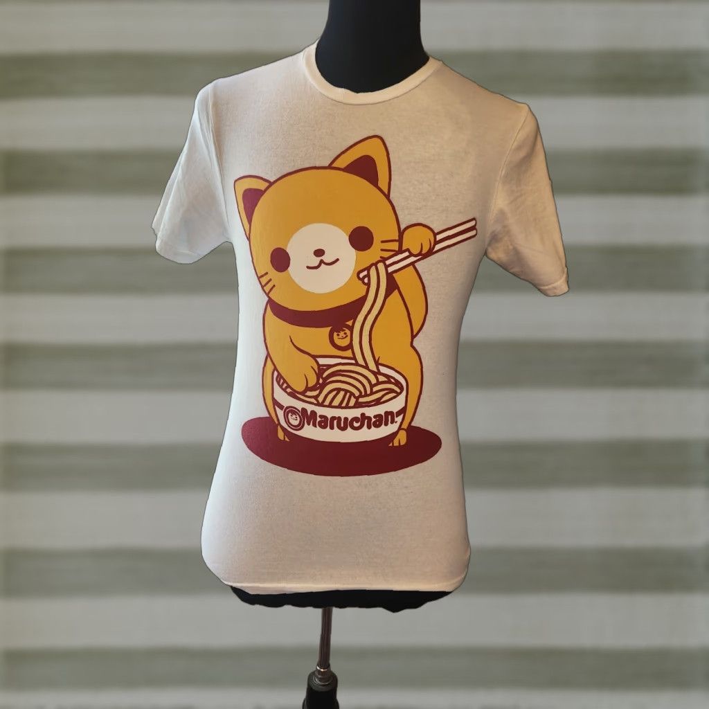 Vintage Maruchan Ramen Cup Of Noodles Cat With Chopsticks T-shirt White Size S Short Sleeve Crew Neck Graphic Print Mens Retro 2020s Size US S / EU 44-46 / 1 - 1 Thumbnail