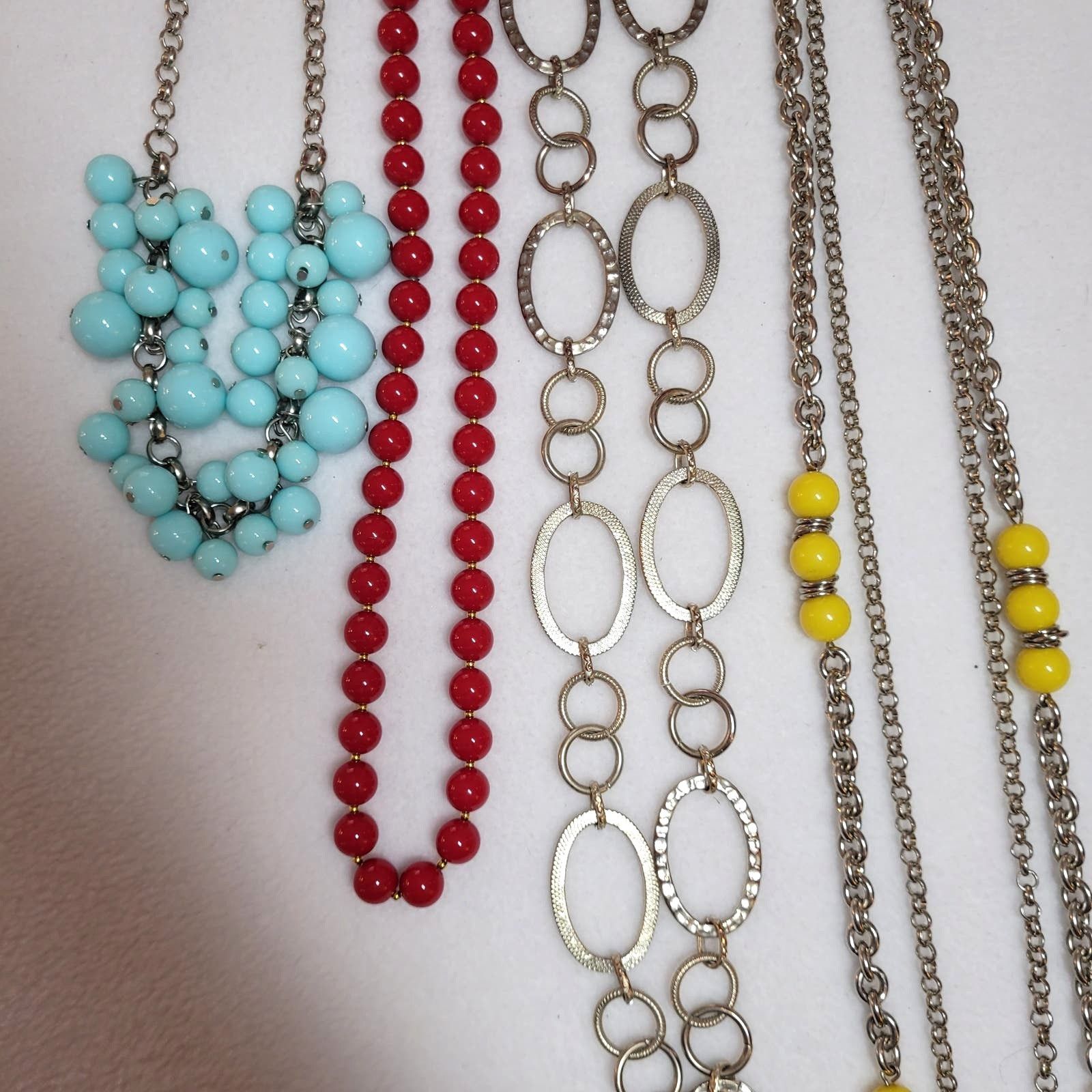 Jewelry Necklace Lot 4 Pc Colorful Blue Red Yellow Silvertone Beaded Size ONE SIZE - 3 Thumbnail